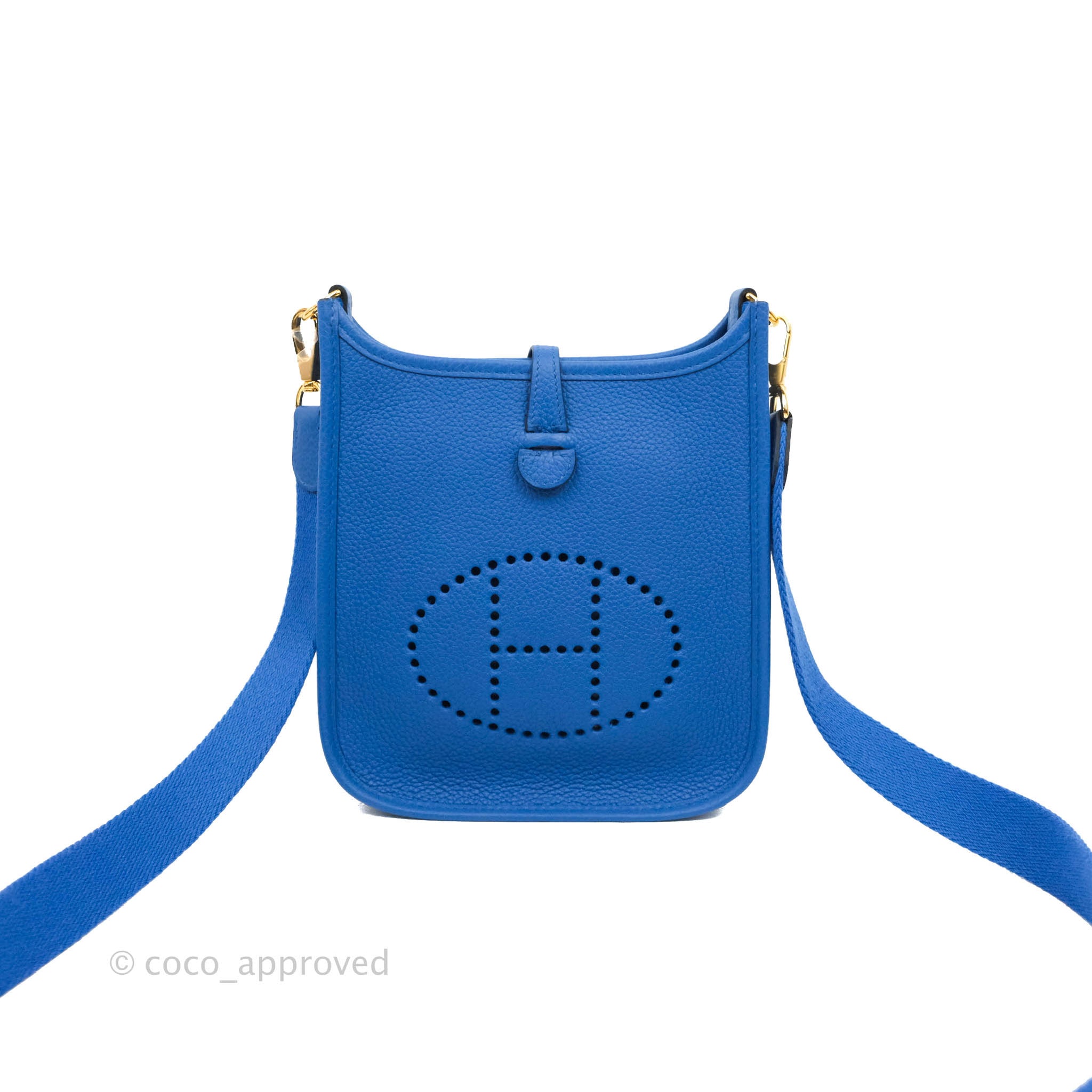Hermès Clemence Mini Evelyne Blue Hydra Gold Hardware – Coco