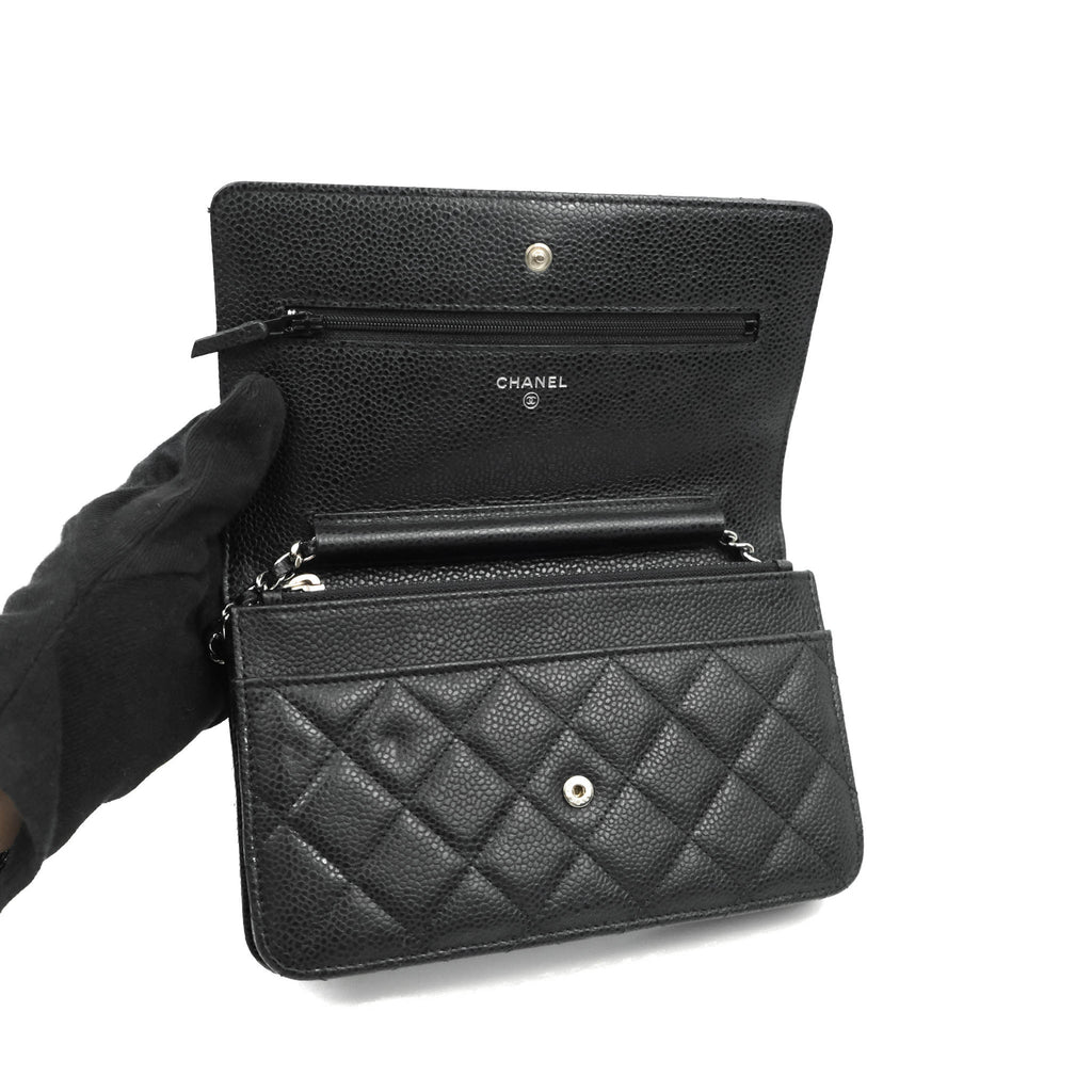 Chanel Quilted Wallet on Chain WOC Black Caviar Silver Hardware