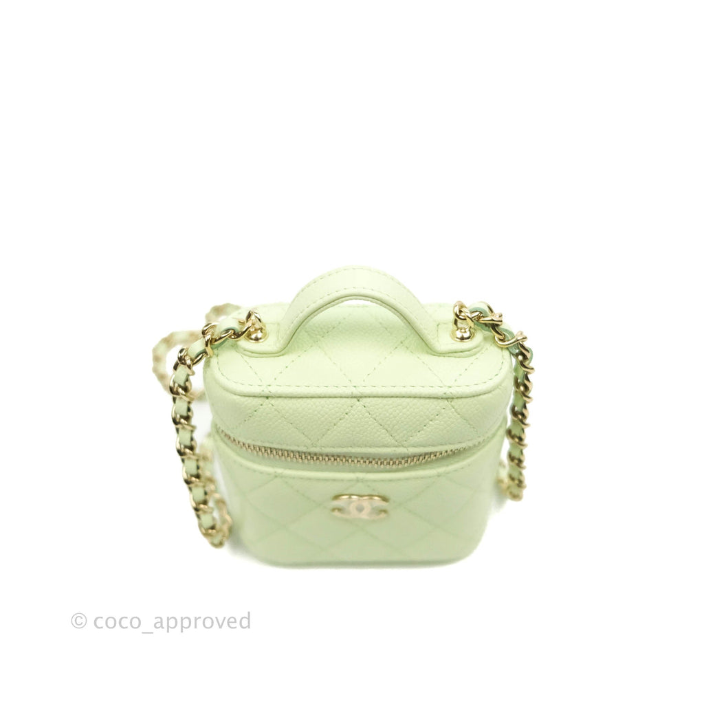 Chanel Quilted Small Handle With Care Vanity Case With Chain Green Caviar Gold Hardware
