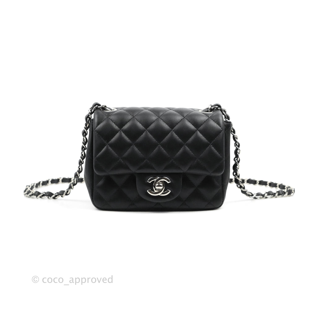 Chanel Mini Square Black Lambskin Silver Hardware