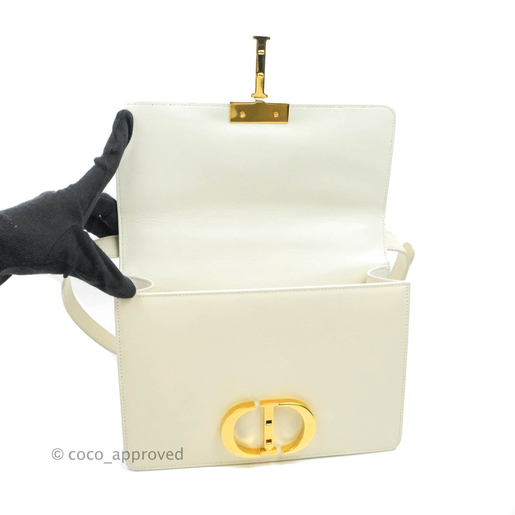 Christian Dior White Calfskin 30 Montaigne Bag Gold Hardware