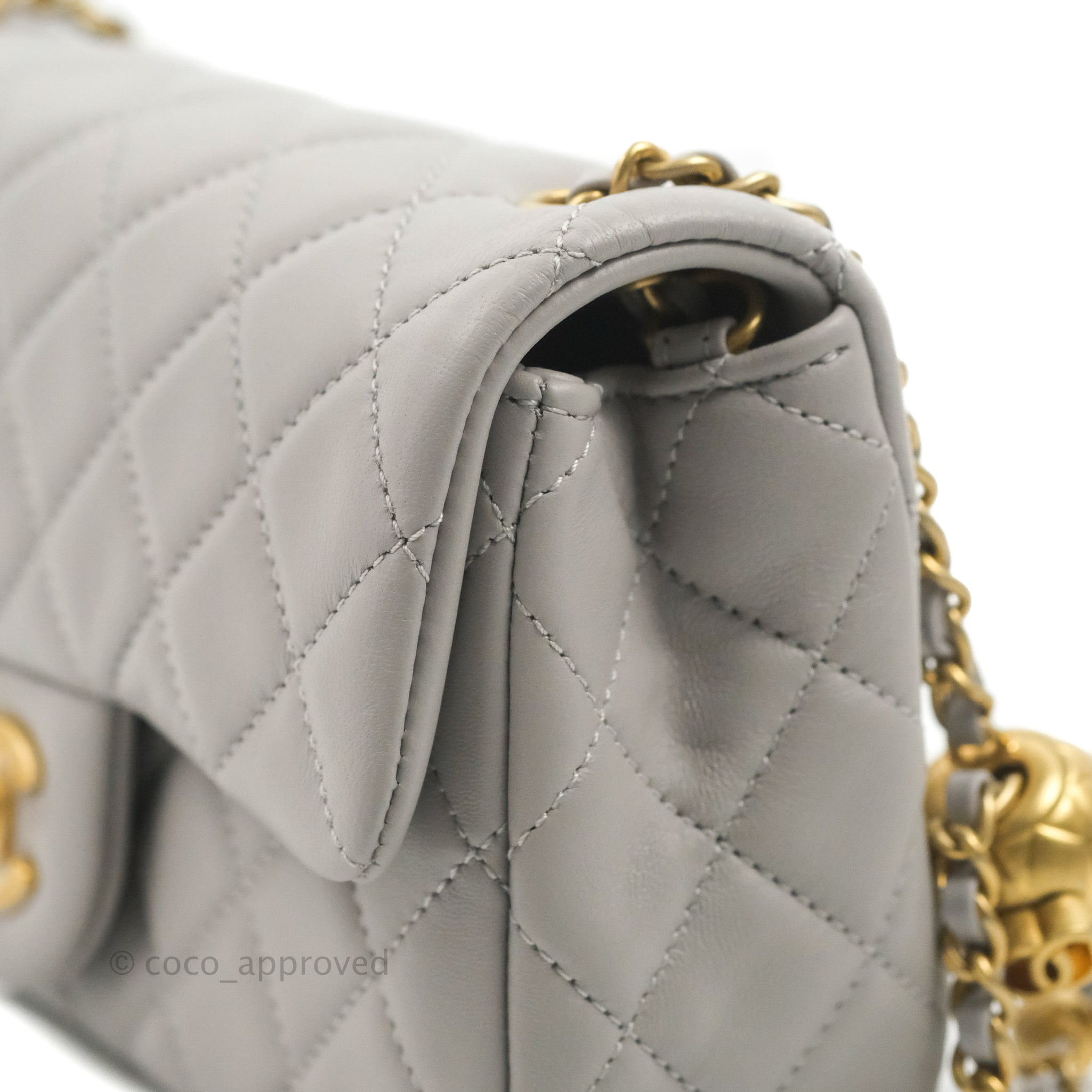 Chanel Mini Rectangular Pearl Crush Quilted Grey Lambskin Aged Gold Ha – Coco  Approved Studio