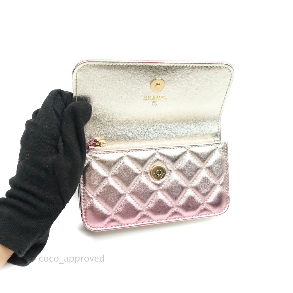 Chanel Quilted Clutch with Chain Metallic Gradient Pink/Silver Lambskin
