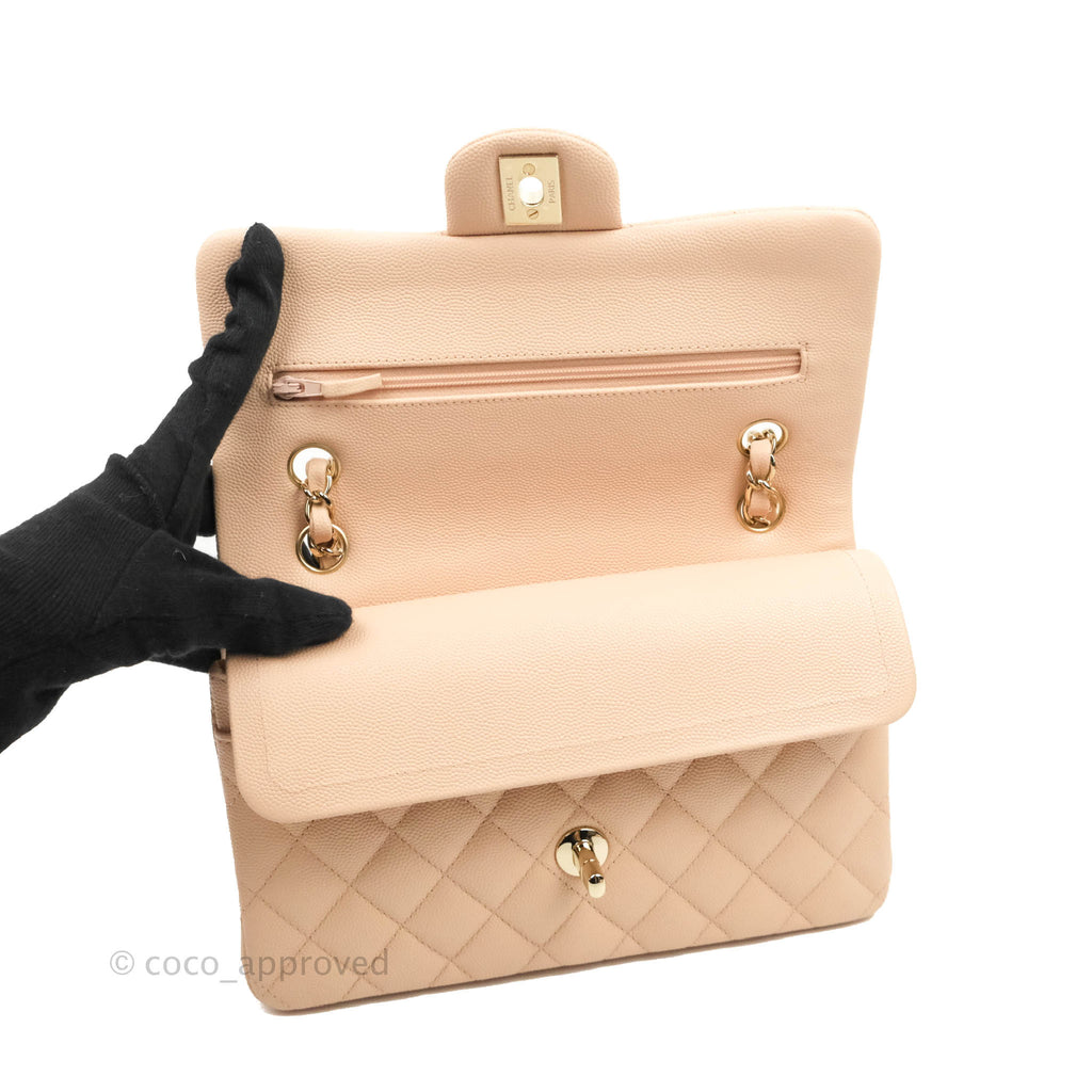 Chanel Small Classic Quilted Flap Light Beige Pink Caviar Gold Hardware