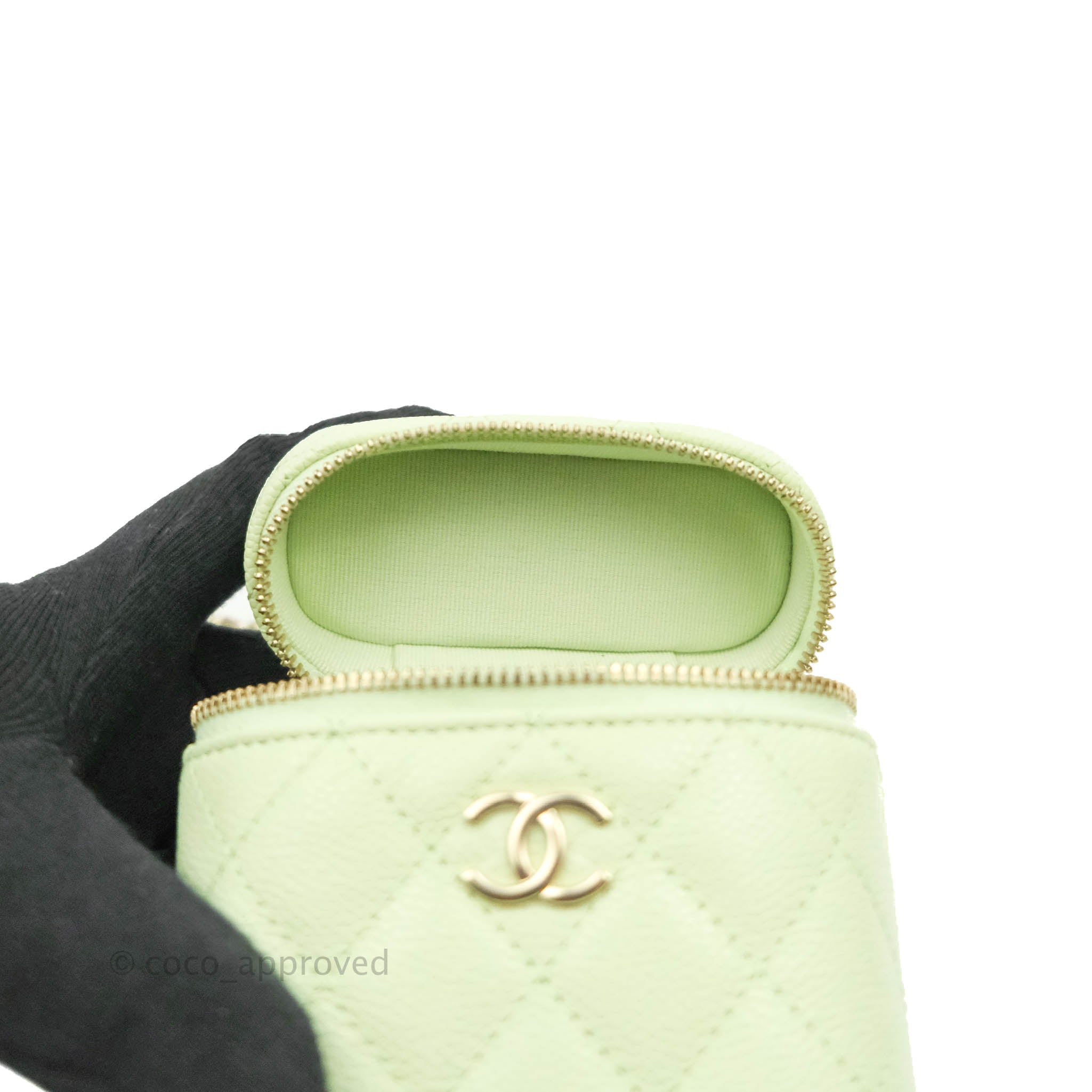 Chanel Quilted Small Handle With Care Vanity Case With Chain Green