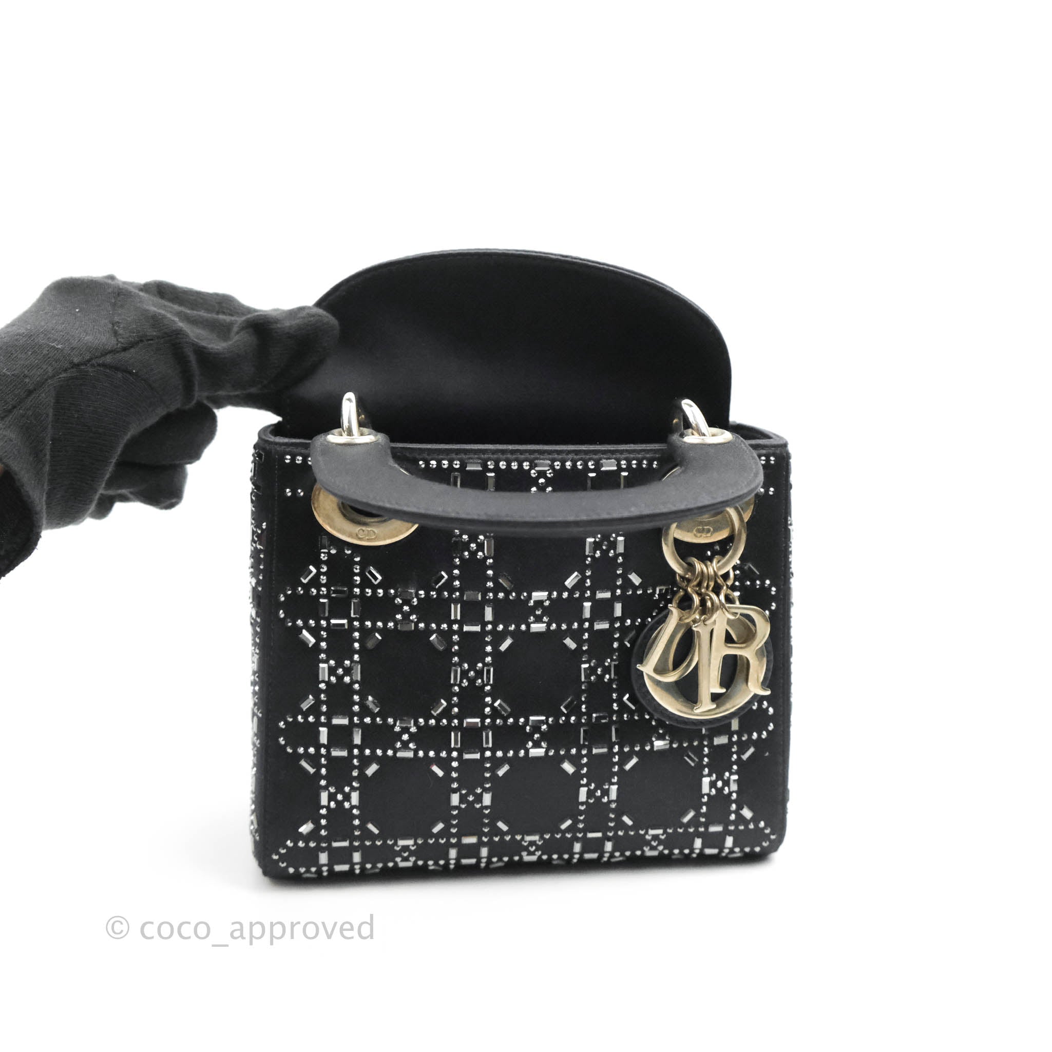Christian Dior Lady Dior Bag Crystal Embellished Cannage Quilt Satin Mini  Gray 1376823
