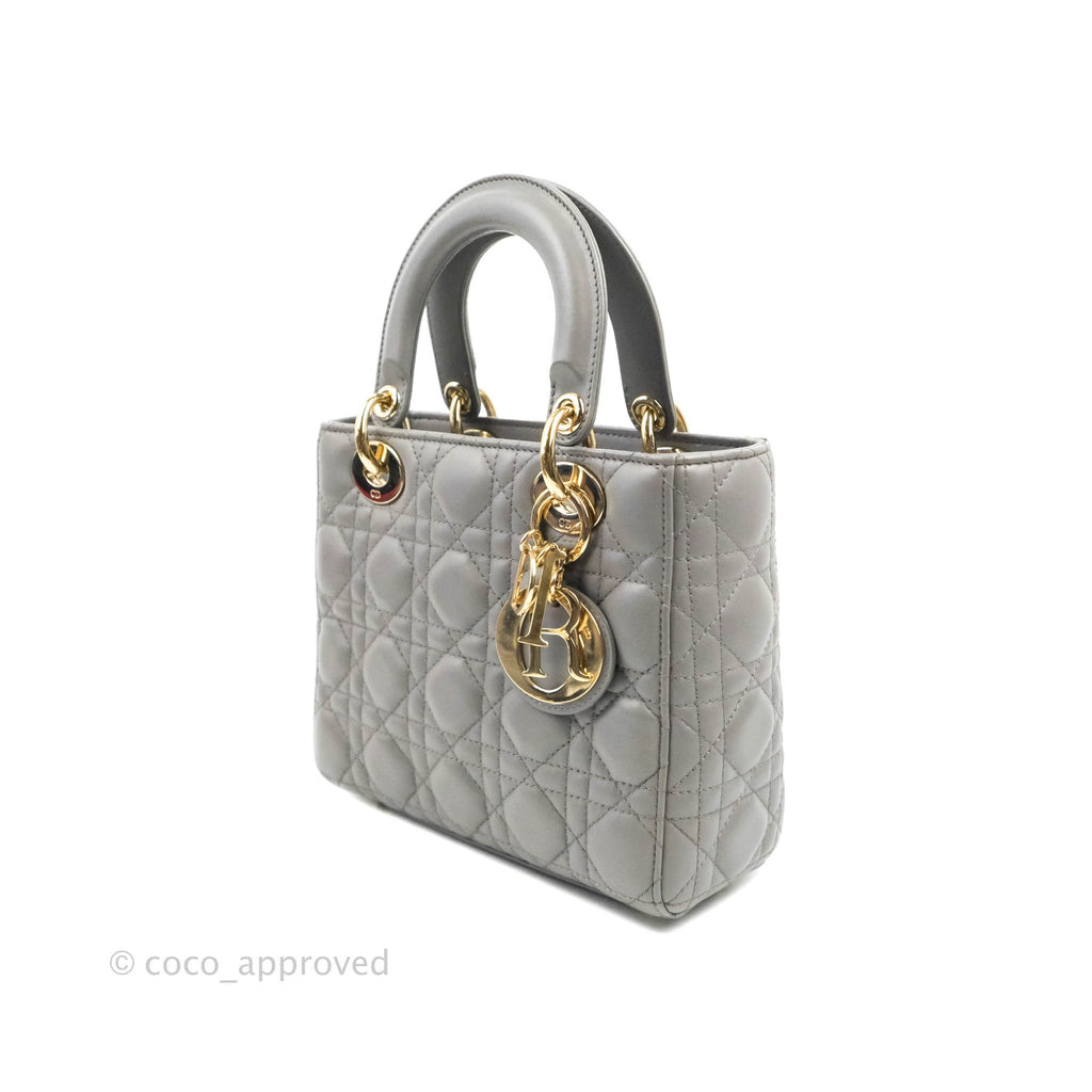 Christian Dior Lambskin My ABCDior Lady Dior Grey Gold Hardware