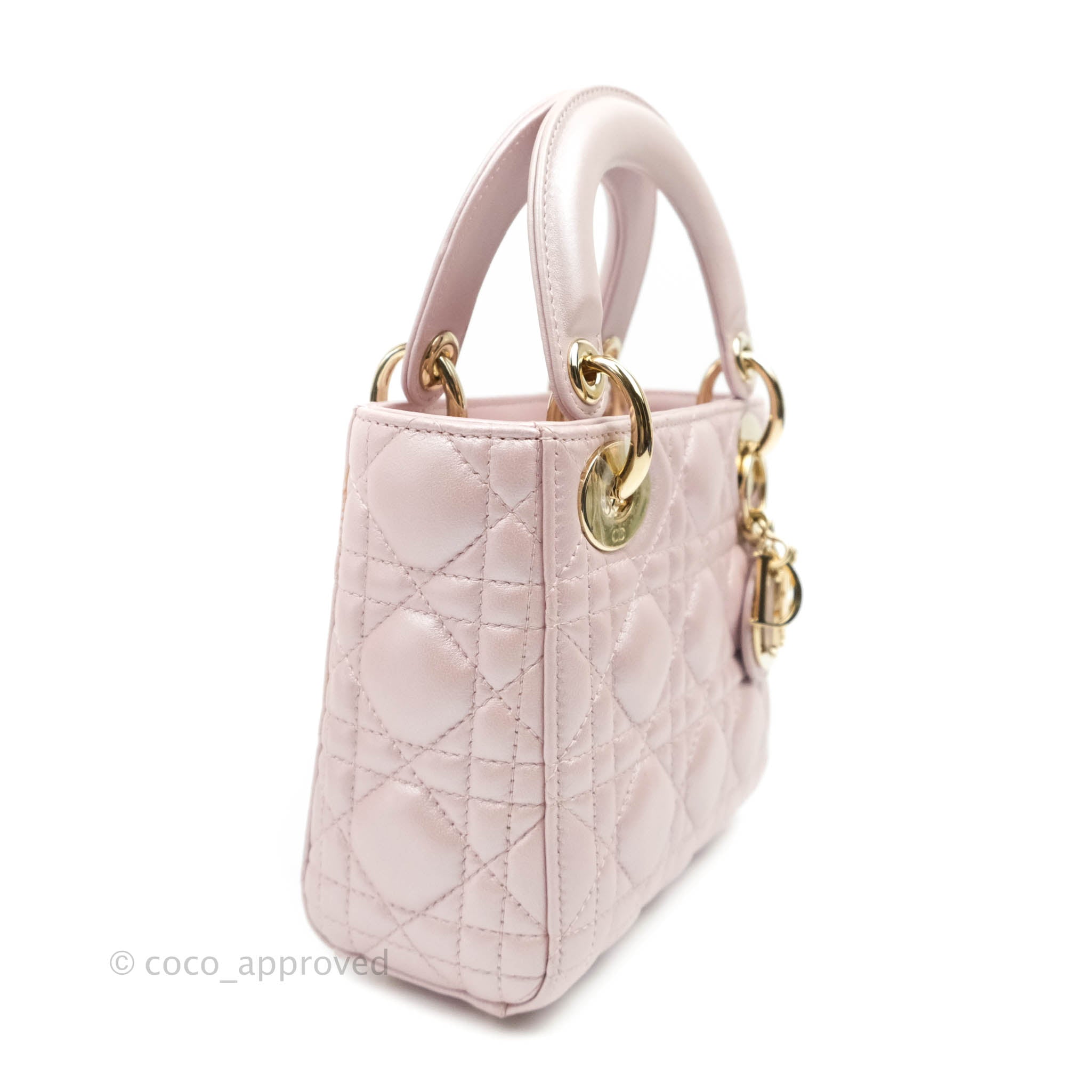 Lady Dior Micro Bag Melocoton Pink Glossy Iridescent Cannage Calfskin