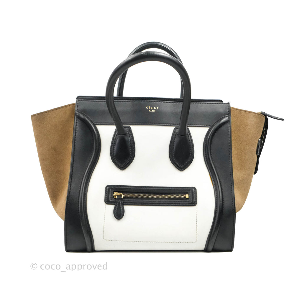 Celine Mini Luggage Bag Black/White/Brown Calfskin