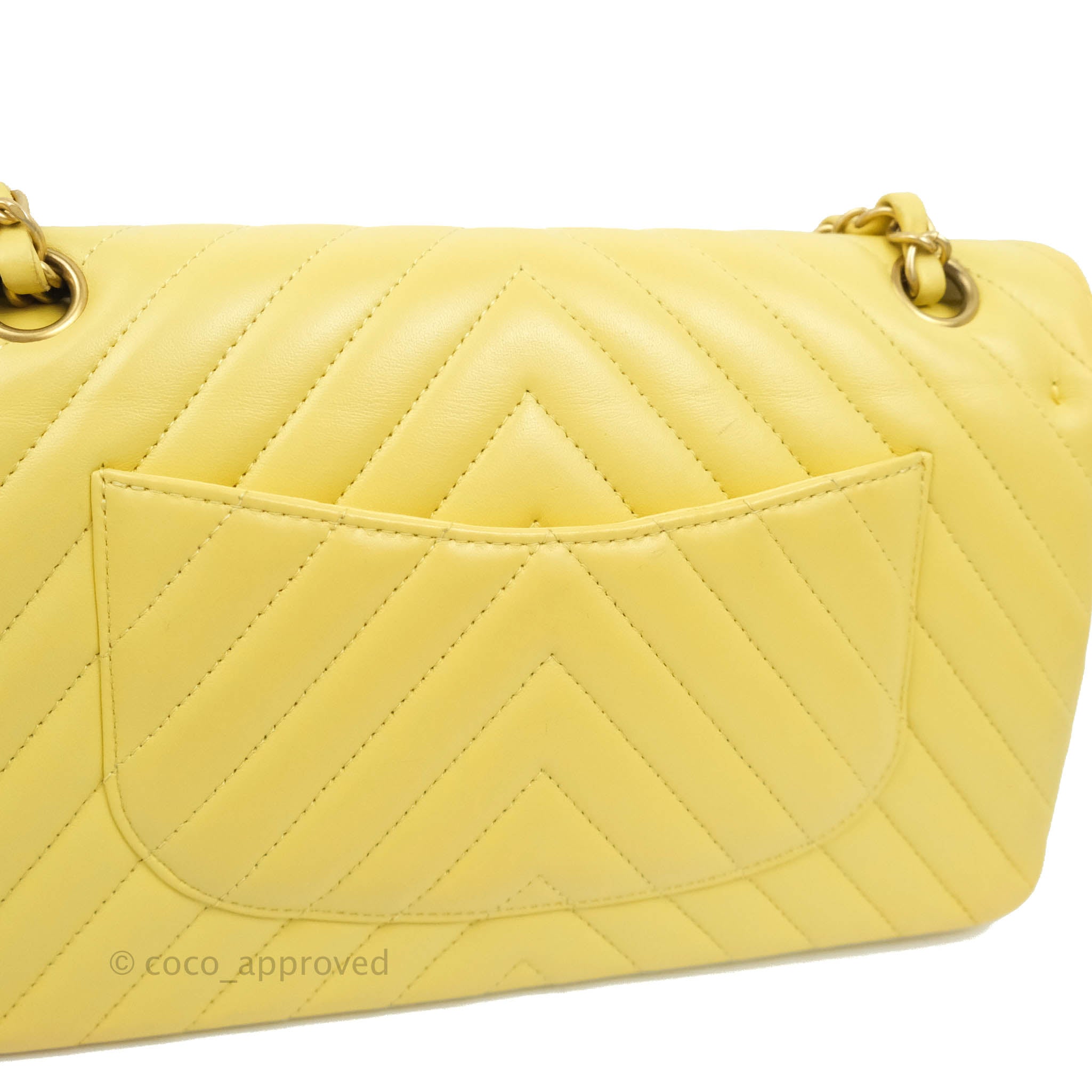 tas shoulder-bag Chanel Classic Medium Double Flap Yellow Jersey SHW #19 Shoulder  Bag