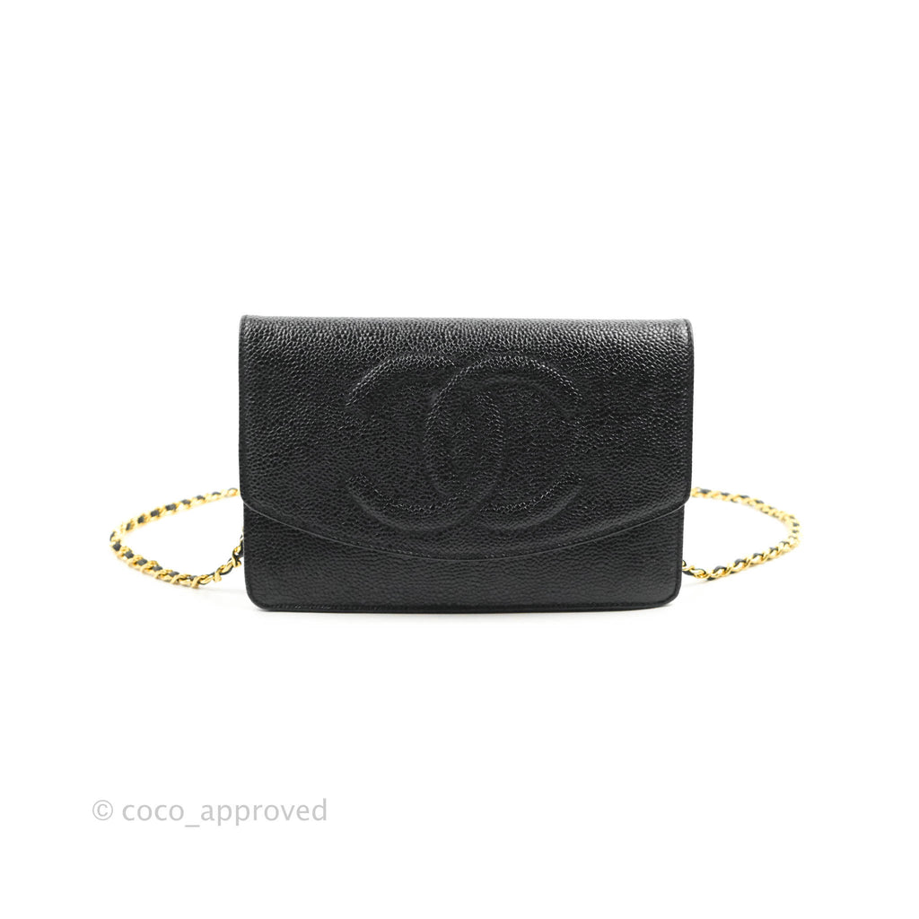 Chanel Vintage CC Wallet on Chain WOC Black Caviar Gold Hardware