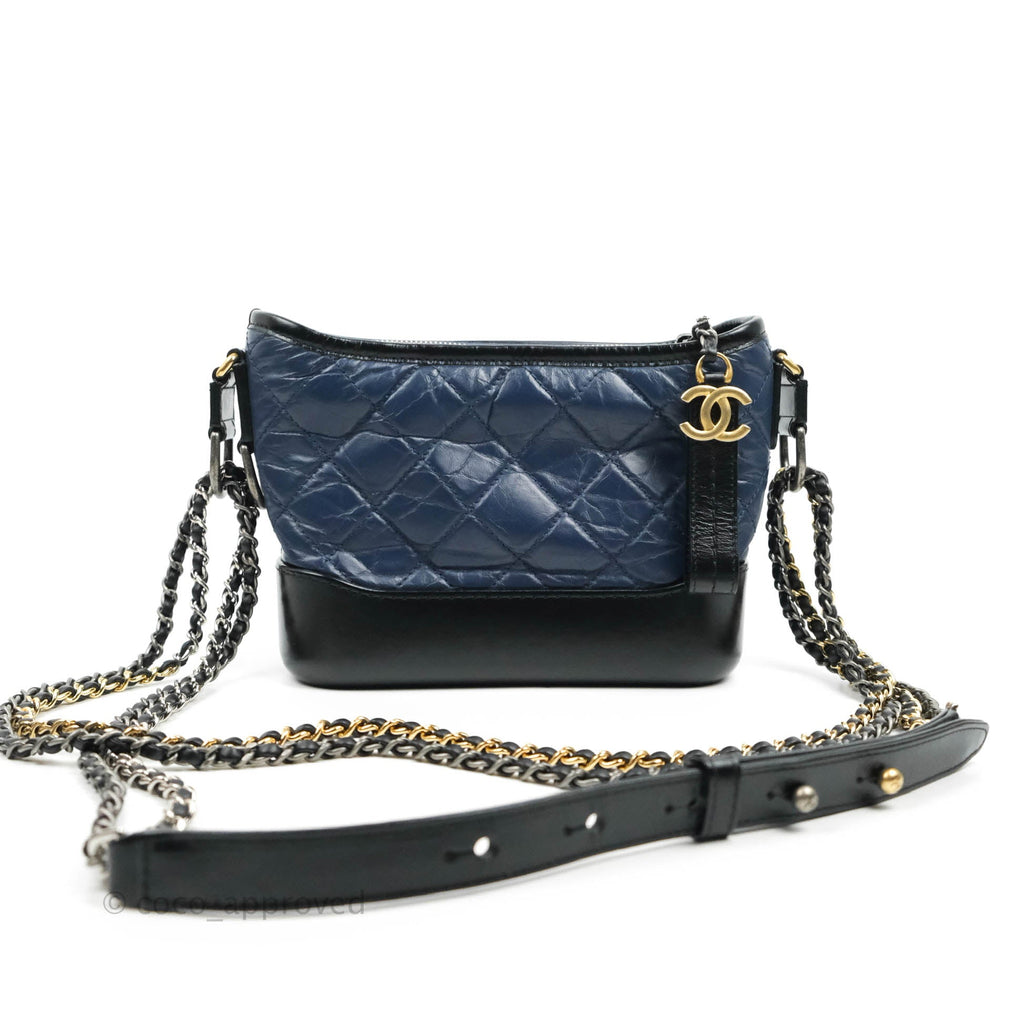 Chanel Quilted Small Gabrielle Hobo Navy Black Aged Calfskin Mixed Hardware