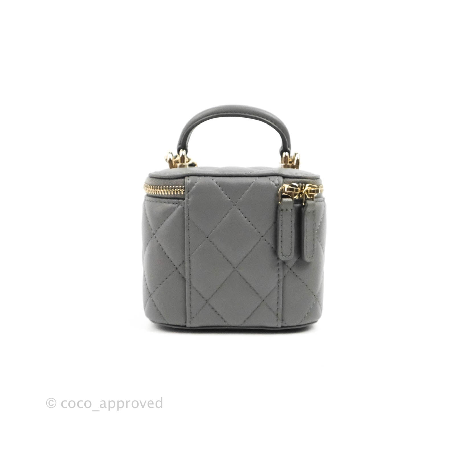 Chanel Mini Top Handle Vanity With Chain Dark Grey Lambskin Gold Hardw – Coco  Approved Studio