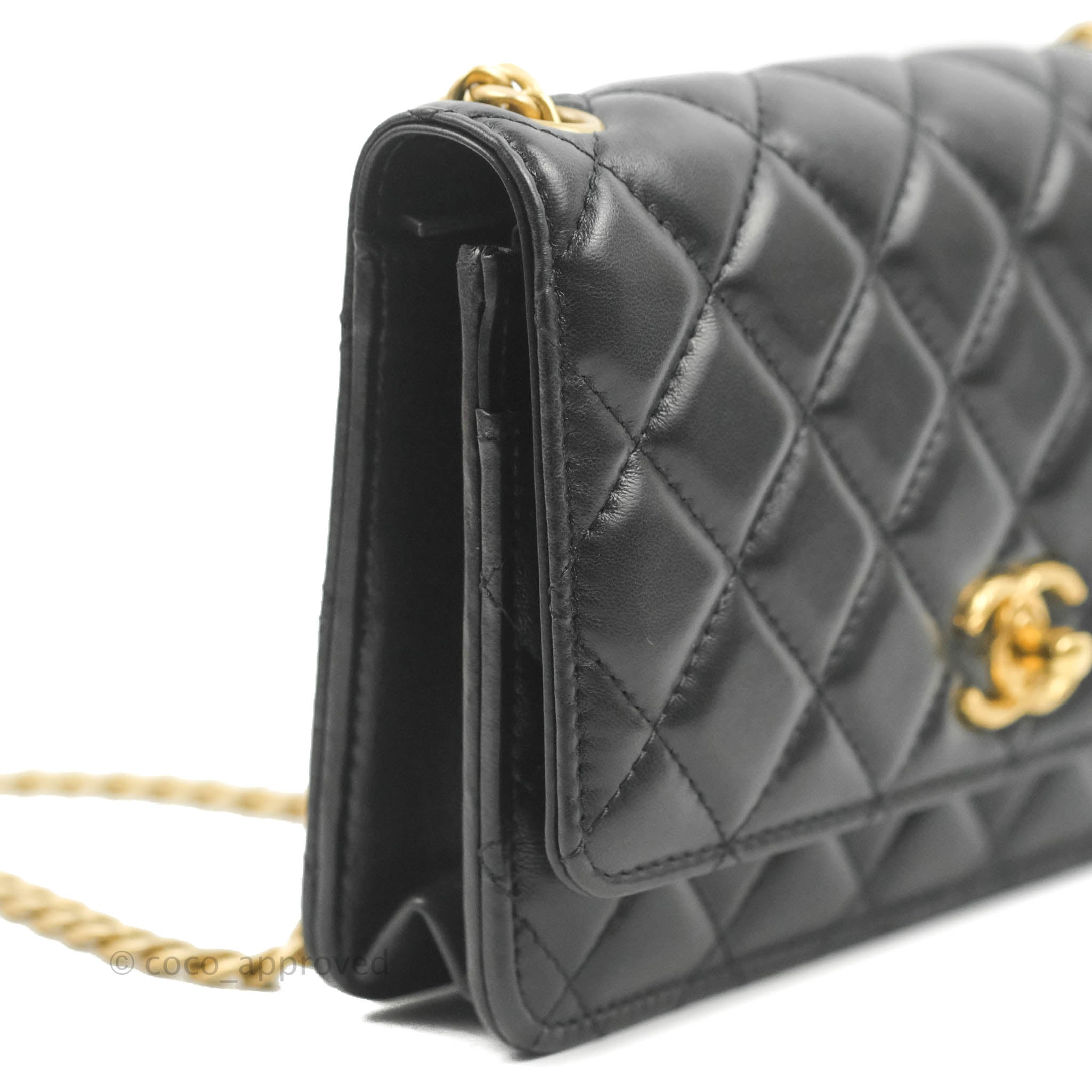 CHANEL Lambskin Quilted Wallet On Chain WOC Black 1197995