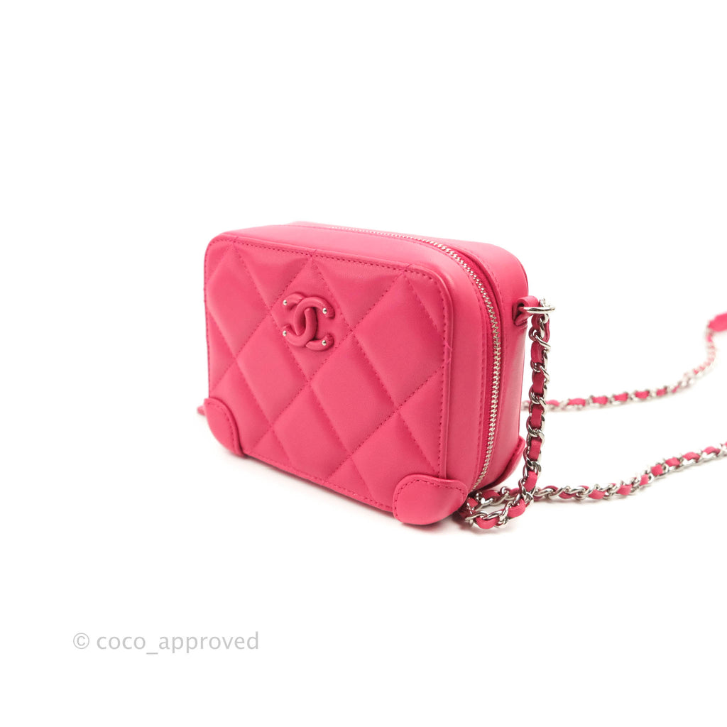 Chanel Mini Quilted Camera Case Pink Lambskin Silver Hardware