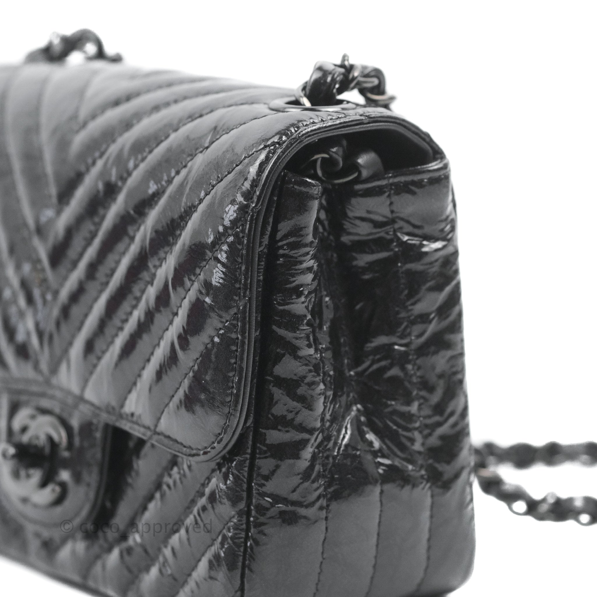 Black Chanel So Black Matelasse Patent Leather Single Flap Bag, Cra-wallonieShops Revival