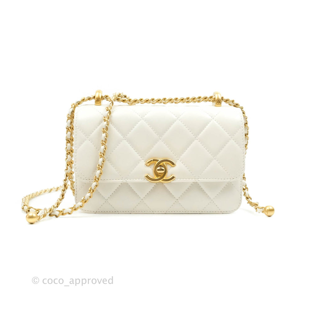 Chanel Quilted Mini Perfect Fit Adjustable White Calfskin Aged Gold Hardware