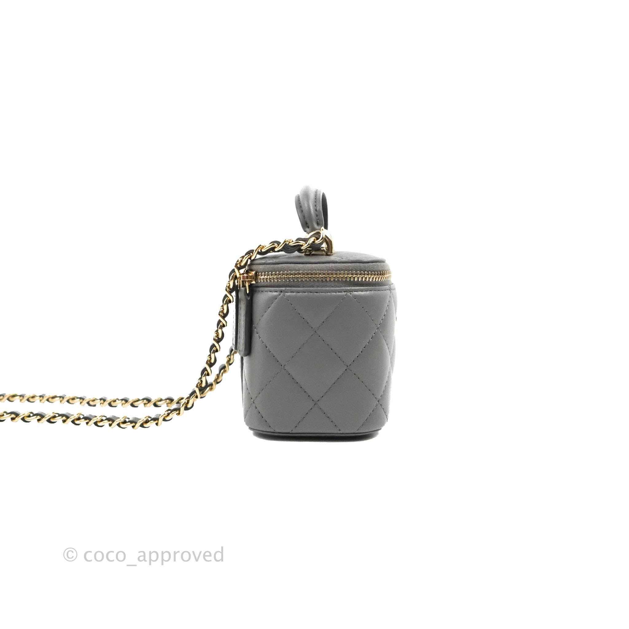 Chanel Mini Top Handle Vanity With Chain Dark Grey Lambskin Gold Hardw –  Coco Approved Studio