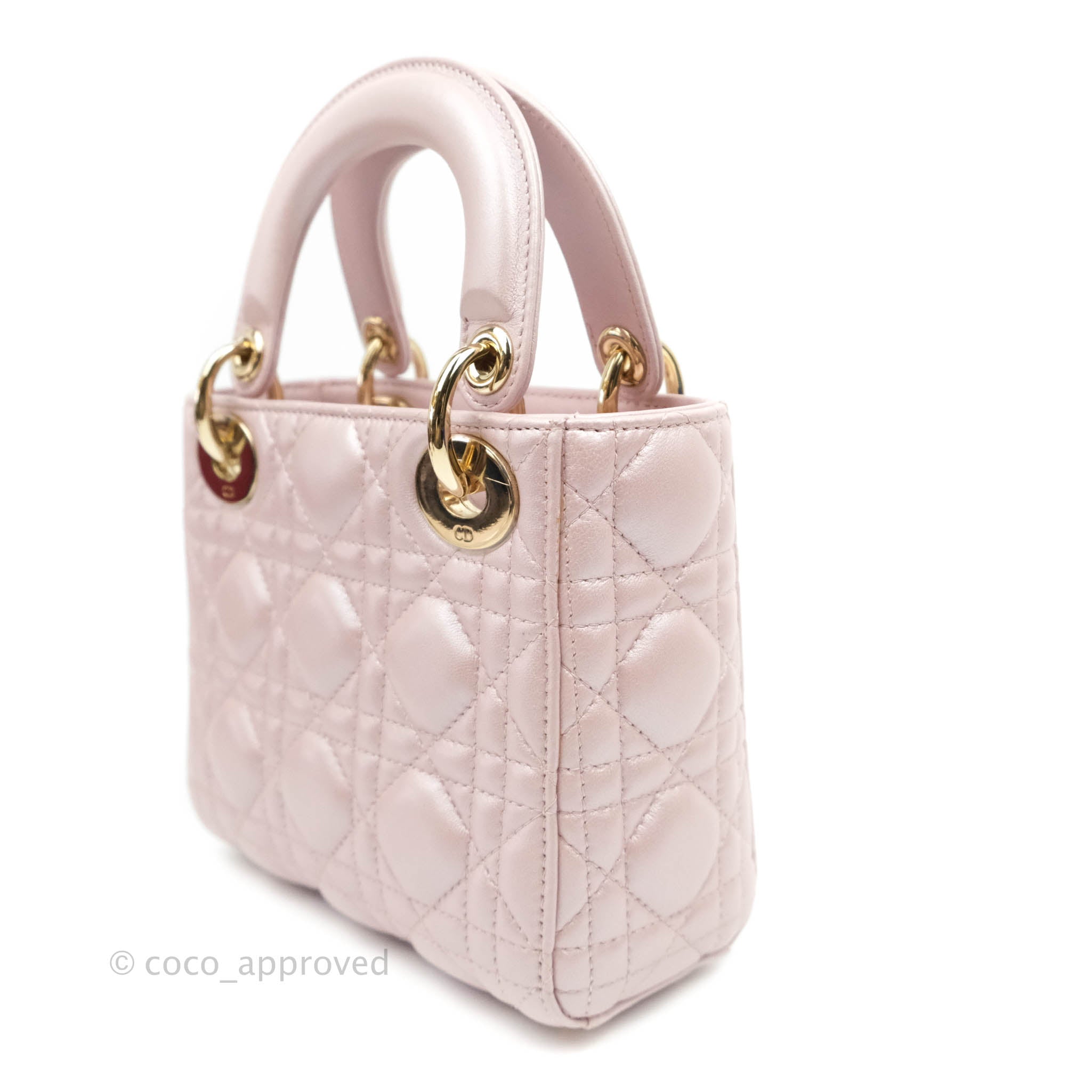 Christian Dior Mini Lady Dior Bag Cannage Lambskin Iridescent Pink Gol –  Coco Approved Studio