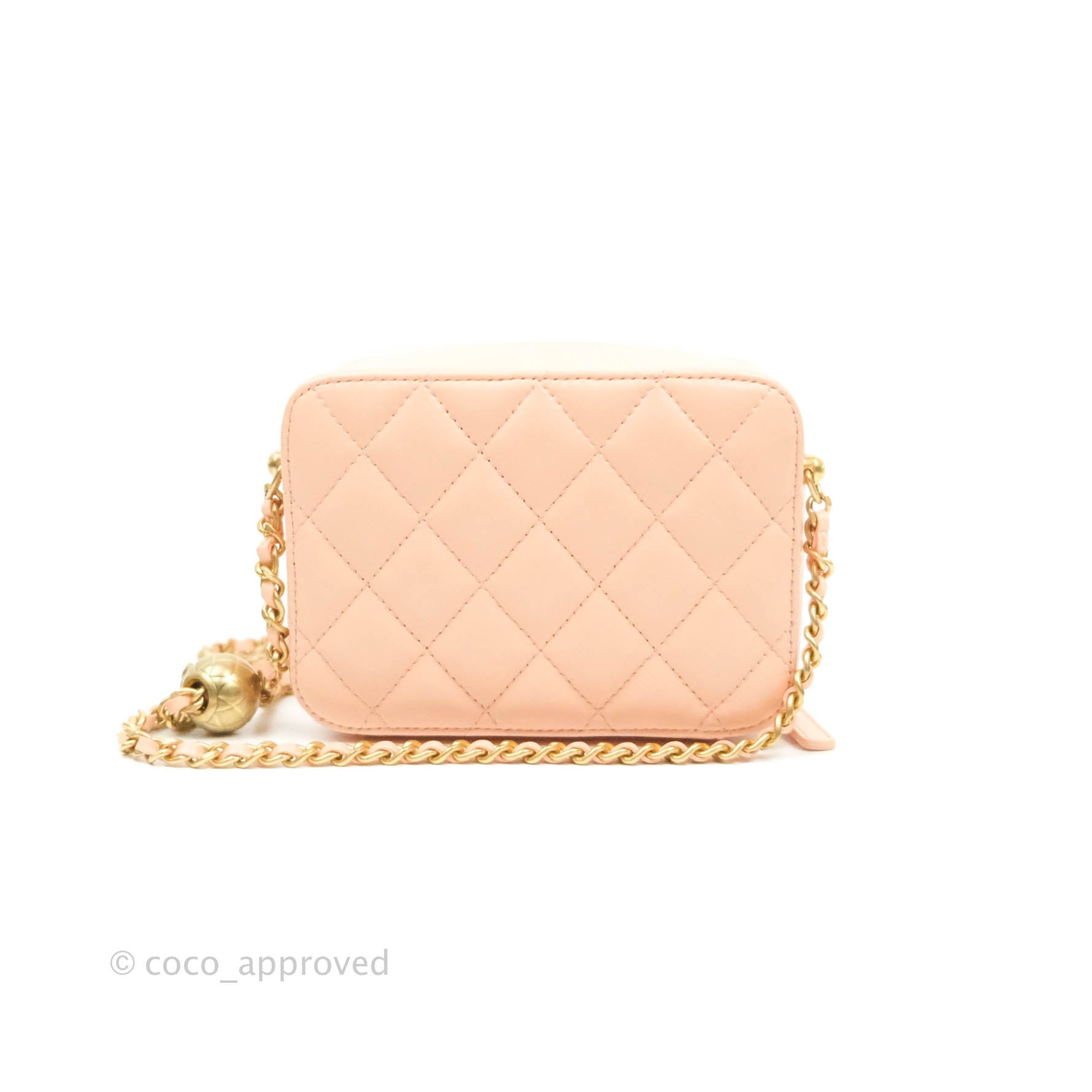 Chanel Mini Pearl Crush Quilted Camera Case Beige Pink Lambskin