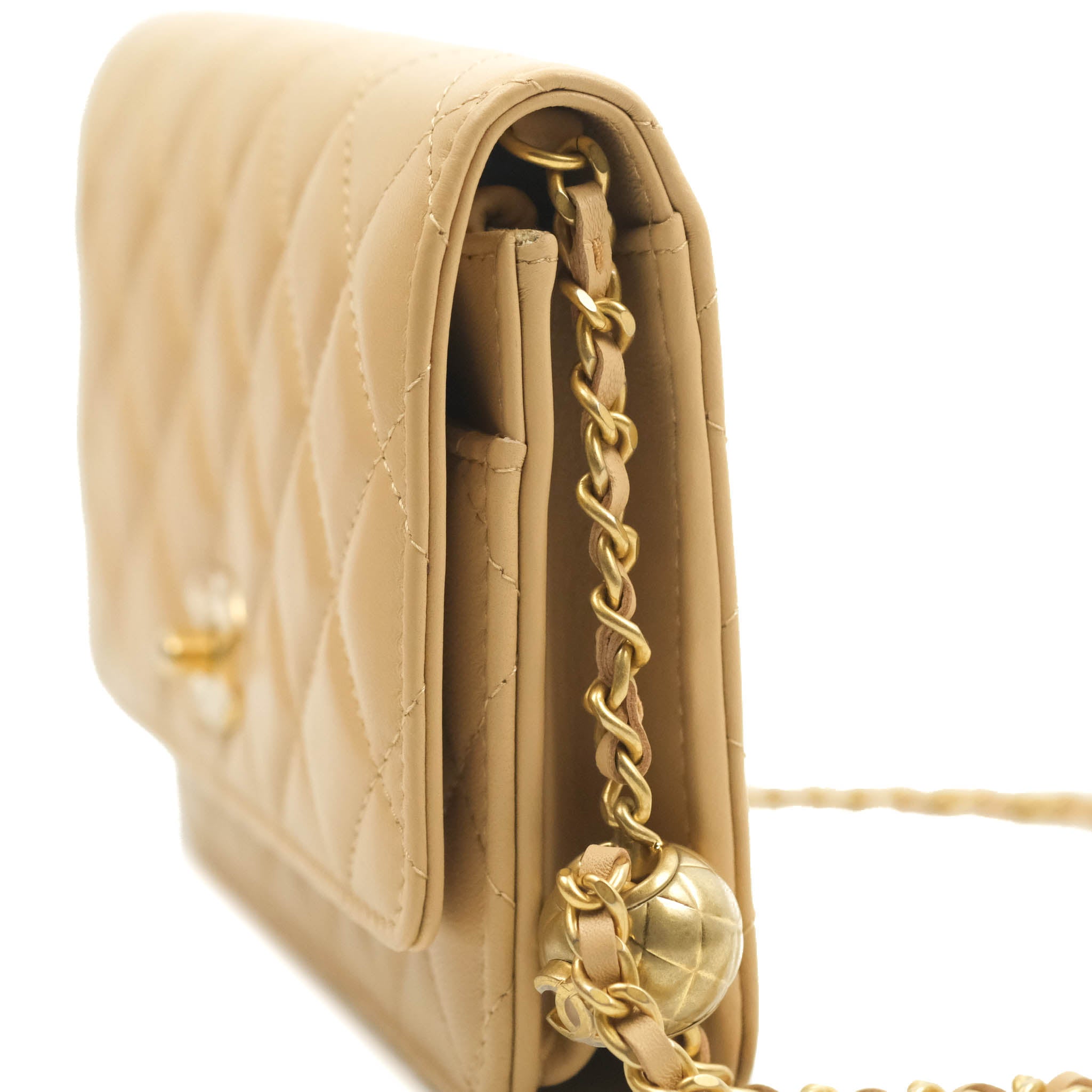chanel flap bag with gold ball chain