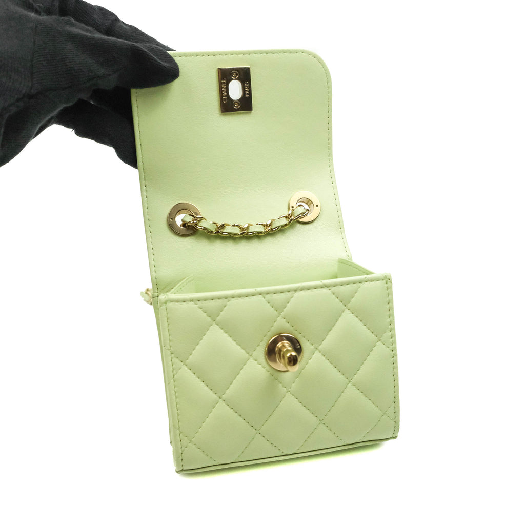 Chanel Mini Quilted Trendy CC Clutch With Chain Light Green Lambskin Gold Hardware