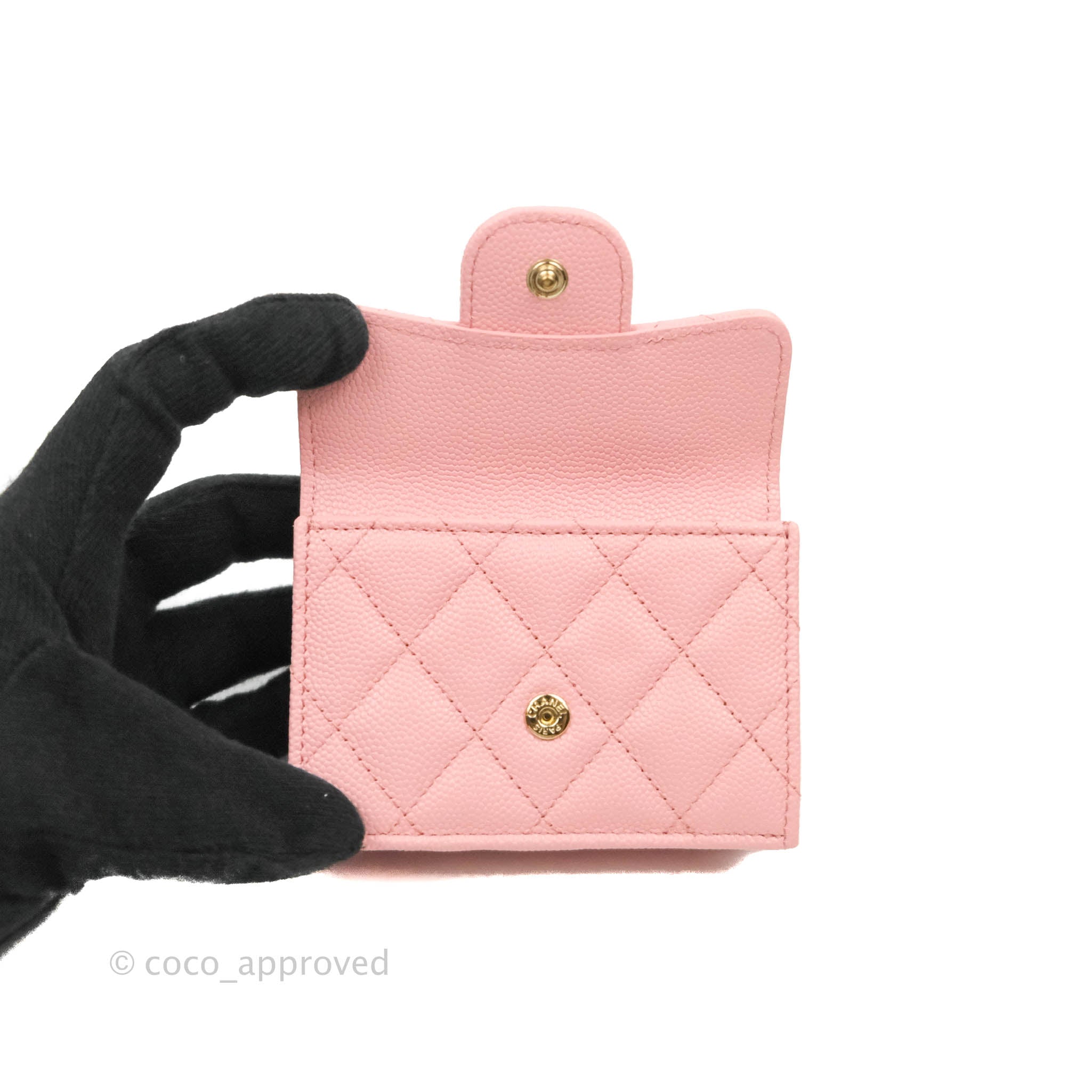 CHANEL Caviar Chevron Quilted Compact Flap Wallet Pink 418676