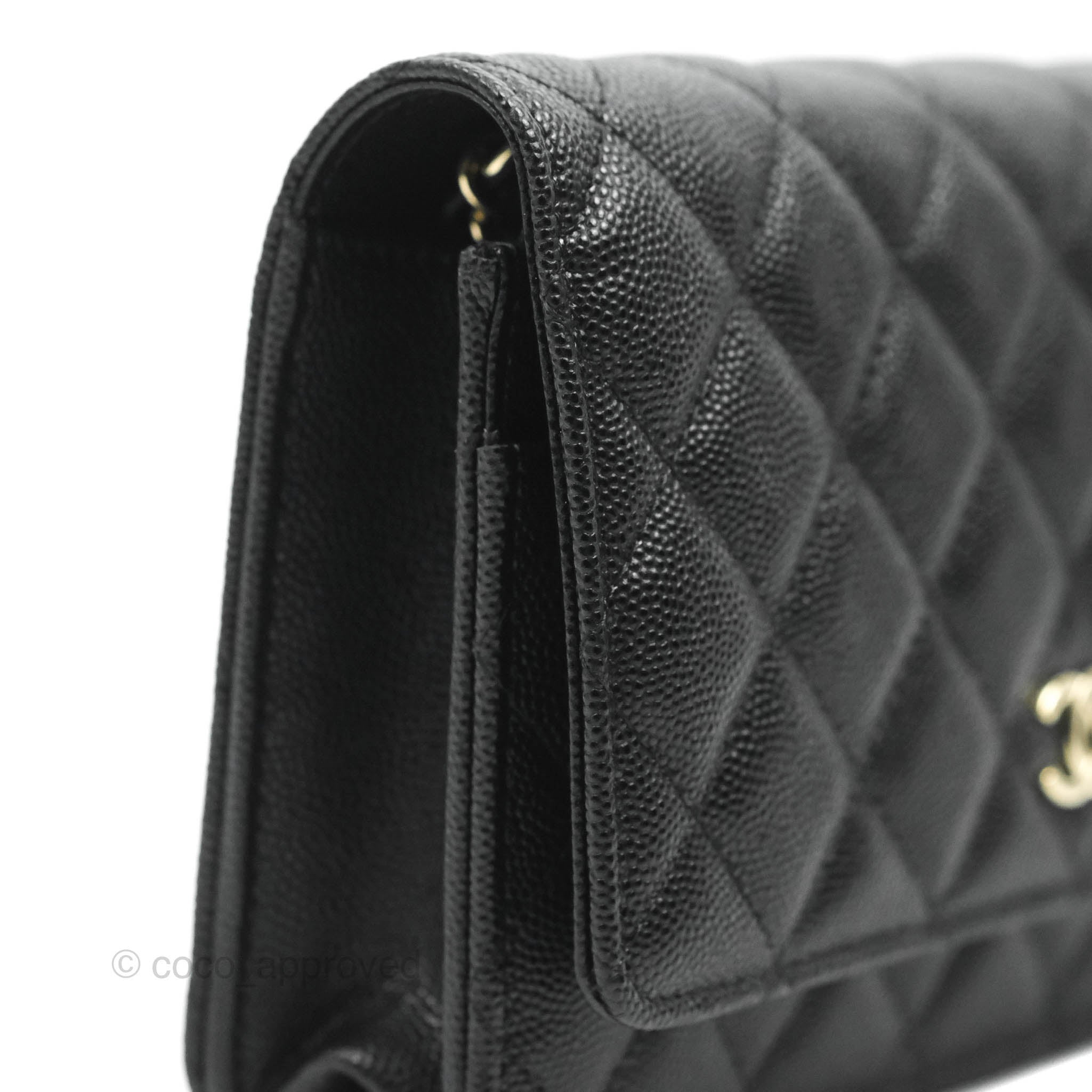 Chanel Quilted Gold CC Coin Wallet on Chain WOC Black Caviar Gold