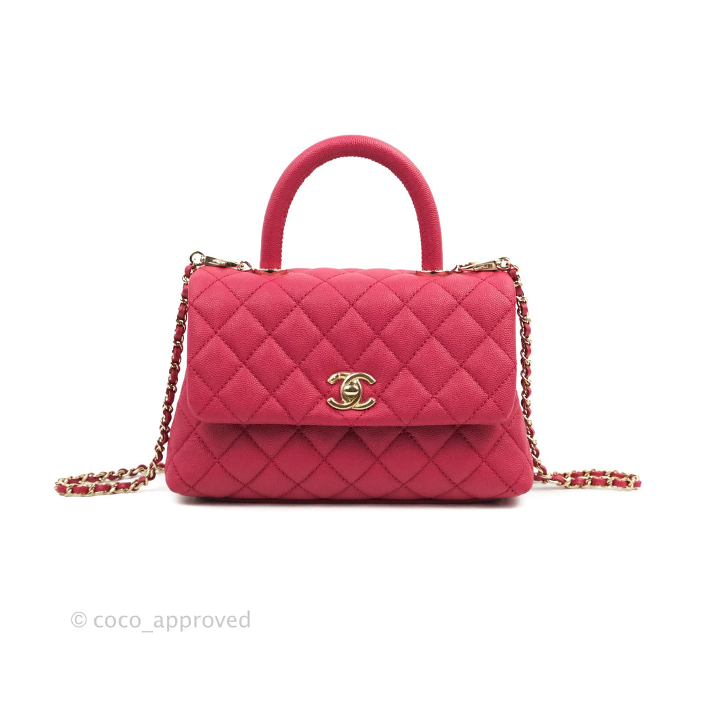 Chanel Small Coco Handle Quilted Cherry Red Caviar Gold Hardware