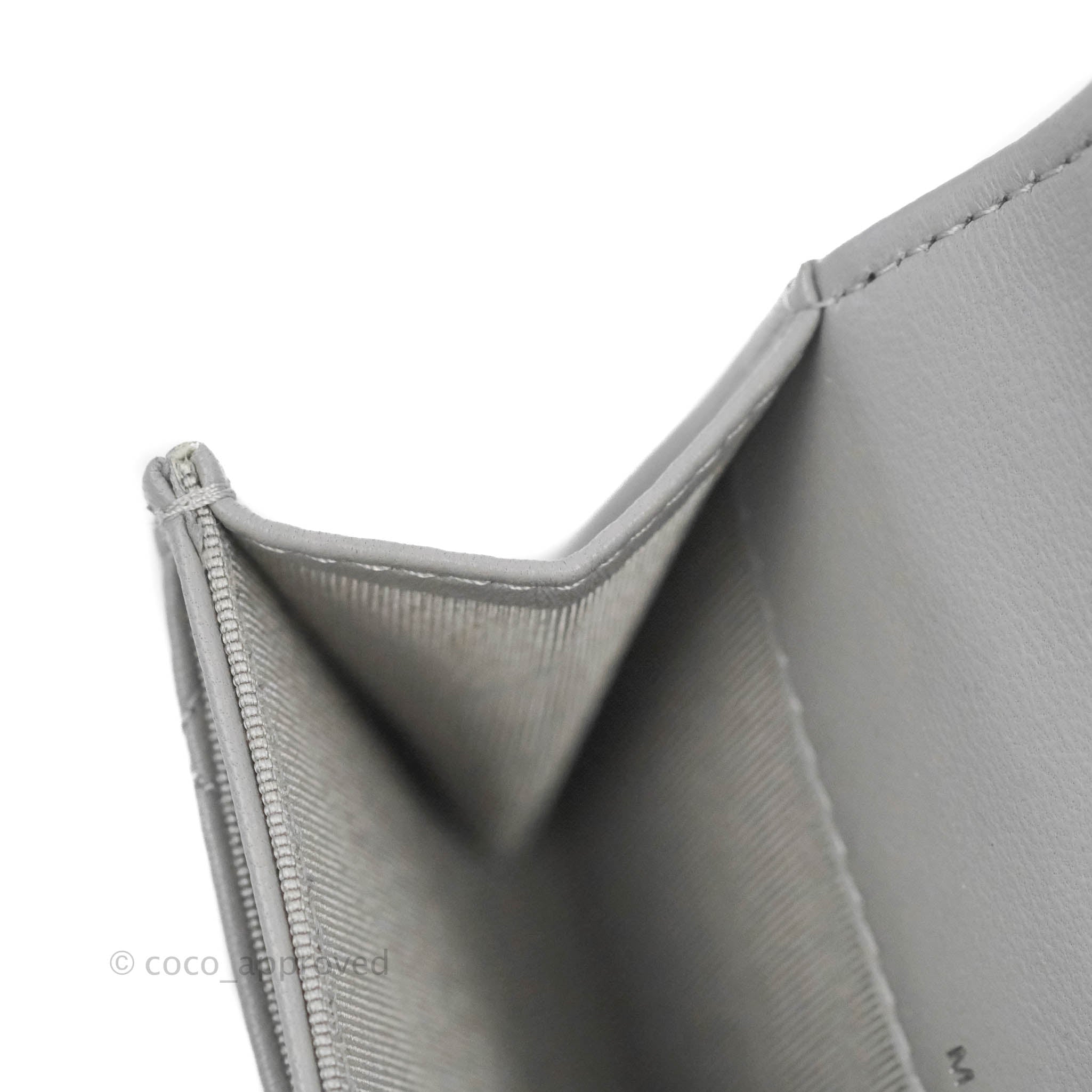Chanel Quilted Flap Card Holder Grey Lambskin Silver Hardware