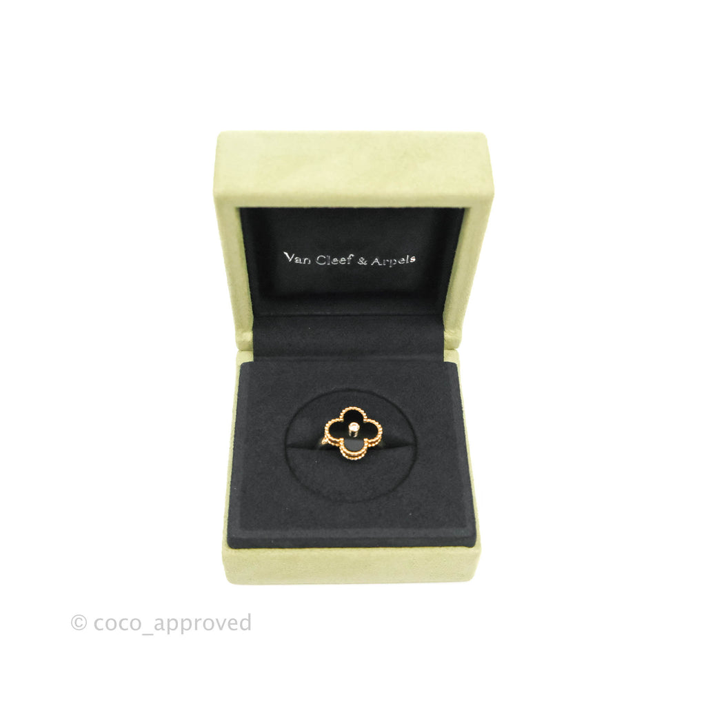 Van Cleef & Arpels Vintage Alhambra Ring 18K Yellow Gold Onyx Round Diamond