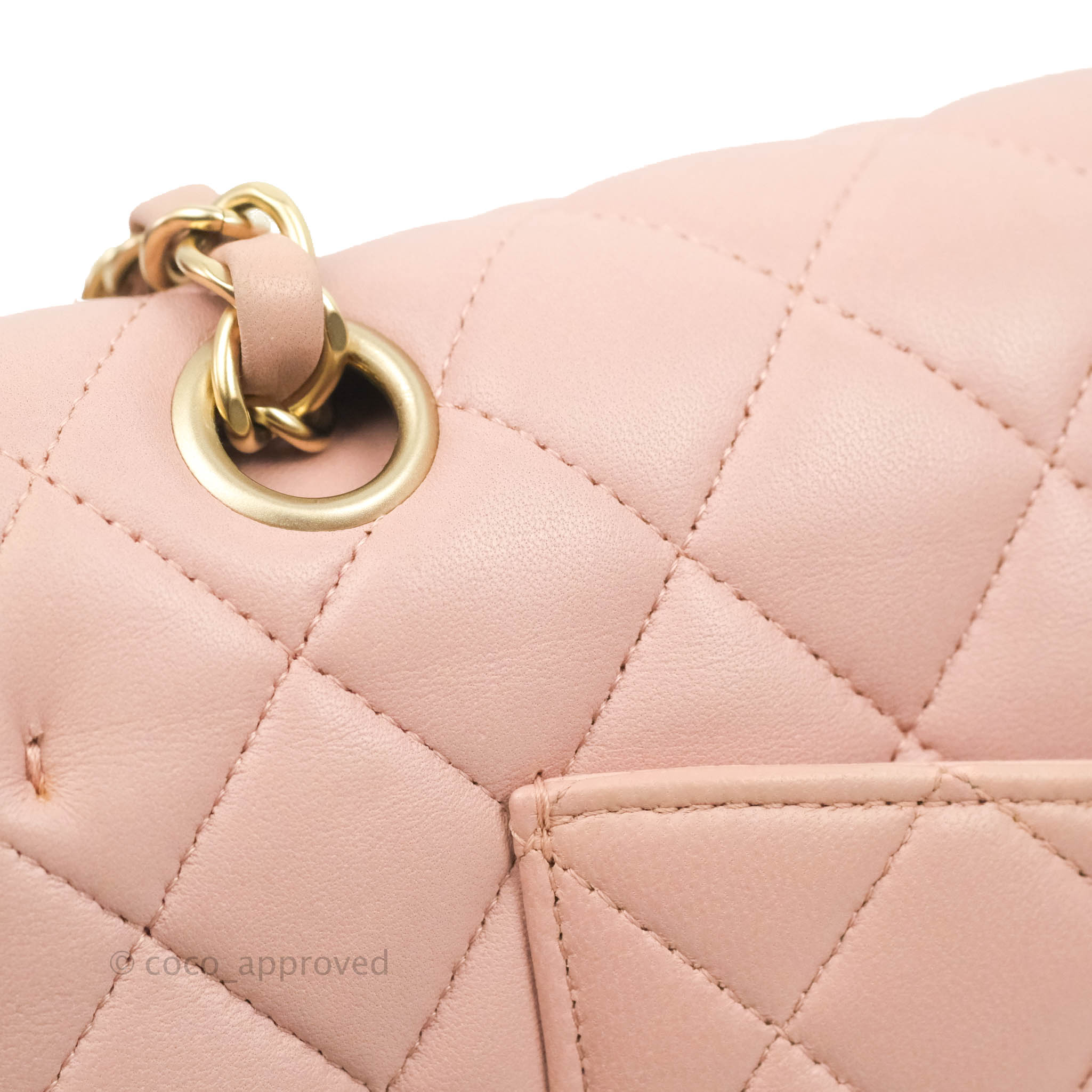 Chanel Classic M/L Medium Flap Quilted Light Pink Lambskin Matte Gold –  Coco Approved Studio