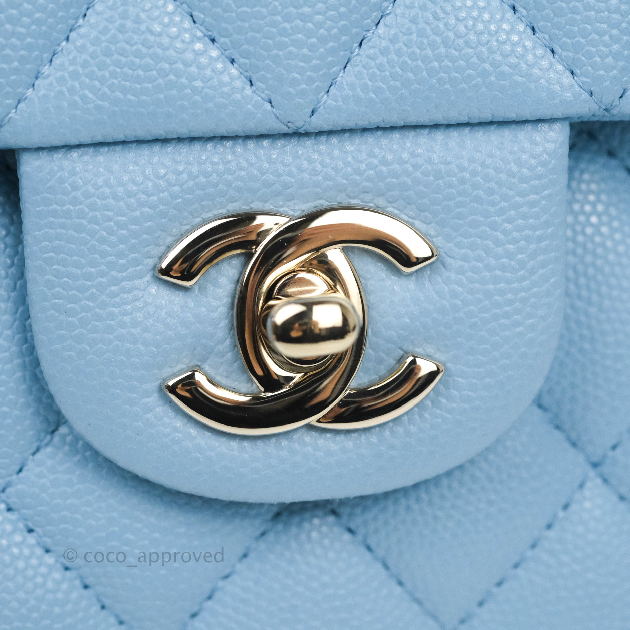 Chanel Small Classic Quilted Flap Light Blue Caviar Gold Hardware