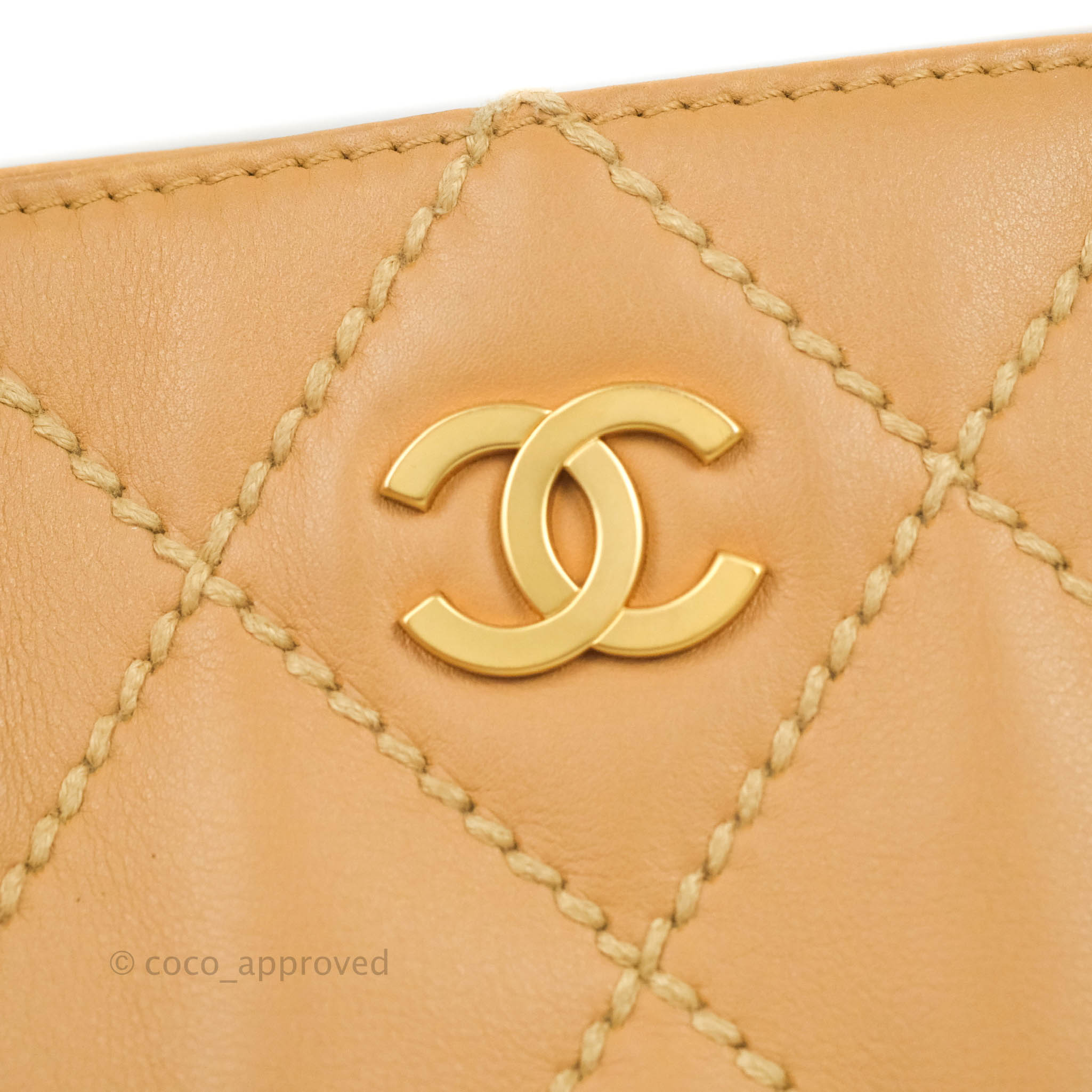 Chanel Vintage Quilted CC Tote Bag Beige Calfskin Gold Hardware