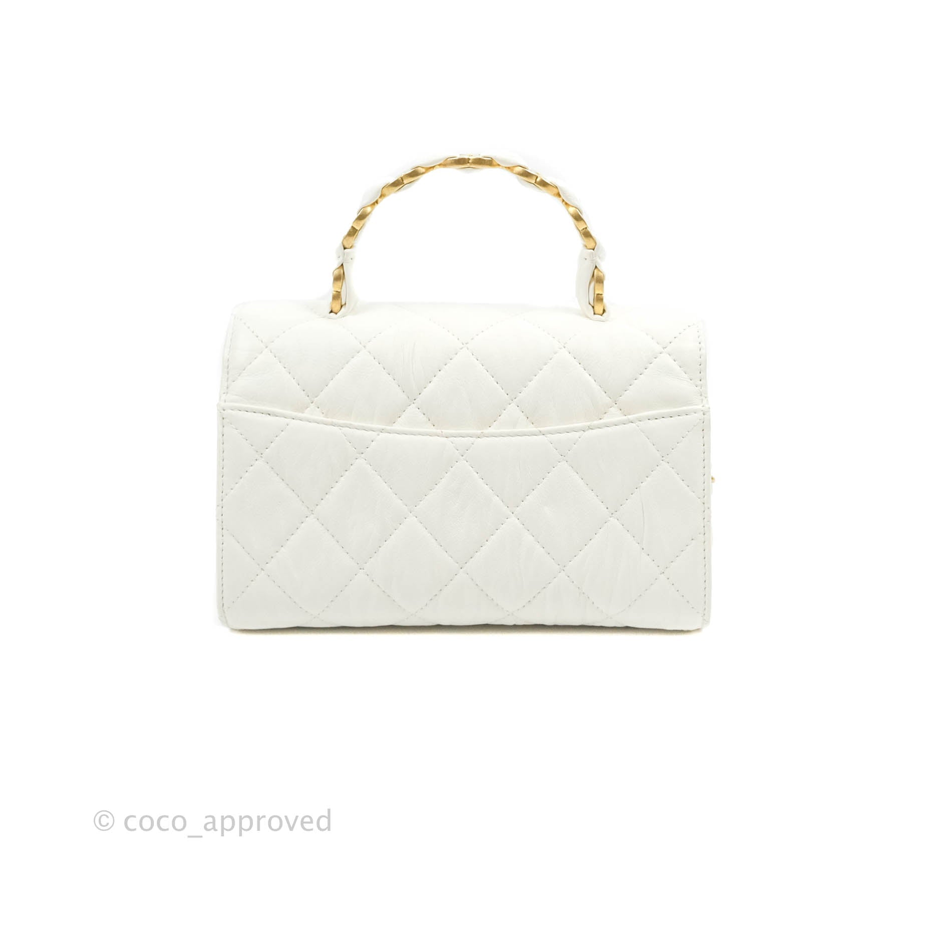 Chanel Quilted CC Top Handle Flap White Calfskin Aged Gold