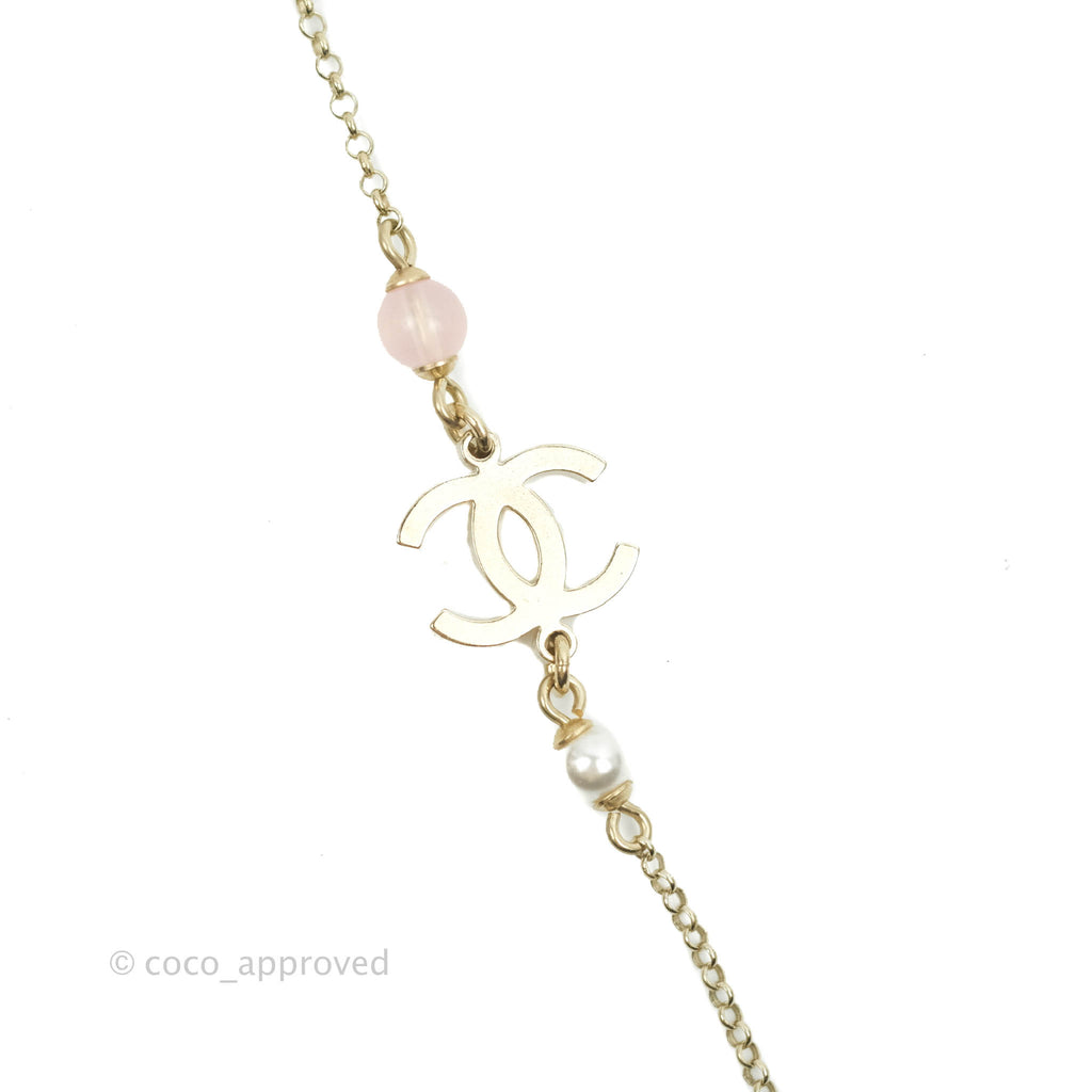 Haven Gold Crystal Heart Strand Necklace in Pink Crystal