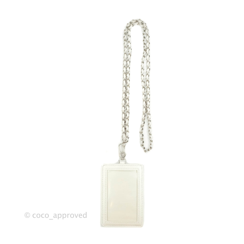 Chanel Classic Chain Card Holder Iridescent White Lambskin Silver Hardware