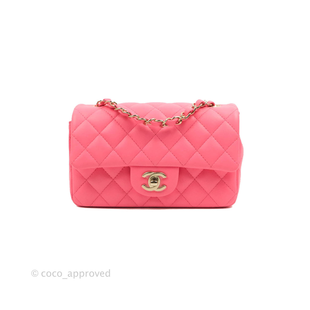 Chanel Quilted Mini Rectangular Flap Pink Lambskin Gold Hardware