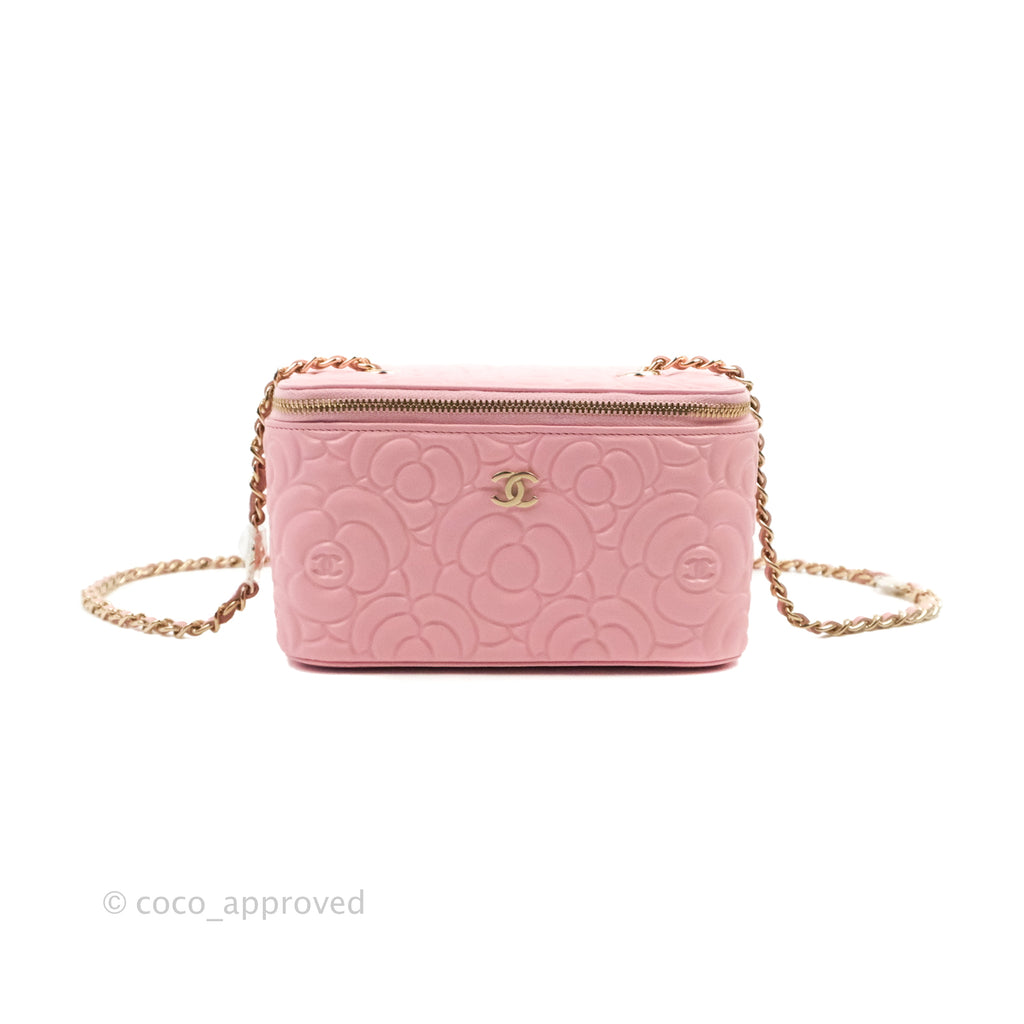 Chanel Vanity with Chain Camellia Embossed Pink Calfskin Gold Hardware