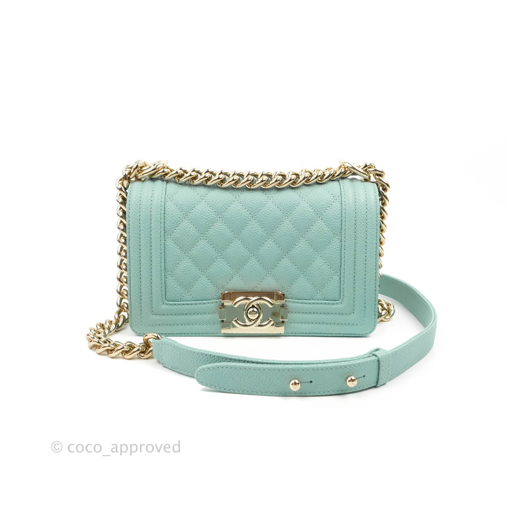 Chanel Quilted Small Boy Light Tiffany Blue Caviar Gold Hardware