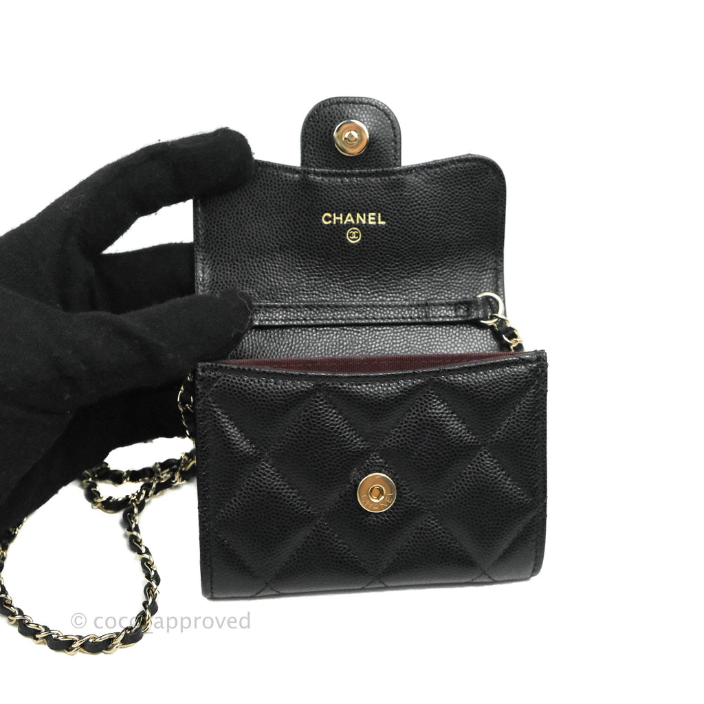 Chanel Mini Wallet With Chain Black Caviar Gold Hardware