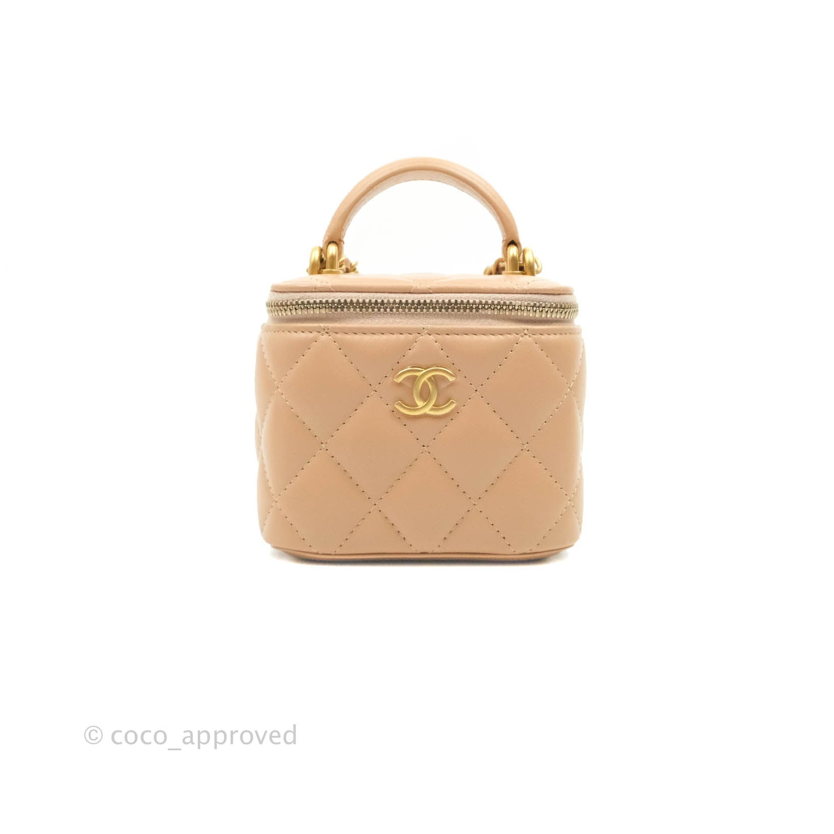 Chanel Beige Quilted Grained Calfskin Mini Top Handle Vanity With Chain  Brushed Gold Hardware, 2021 Available For Immediate Sale At Sotheby's