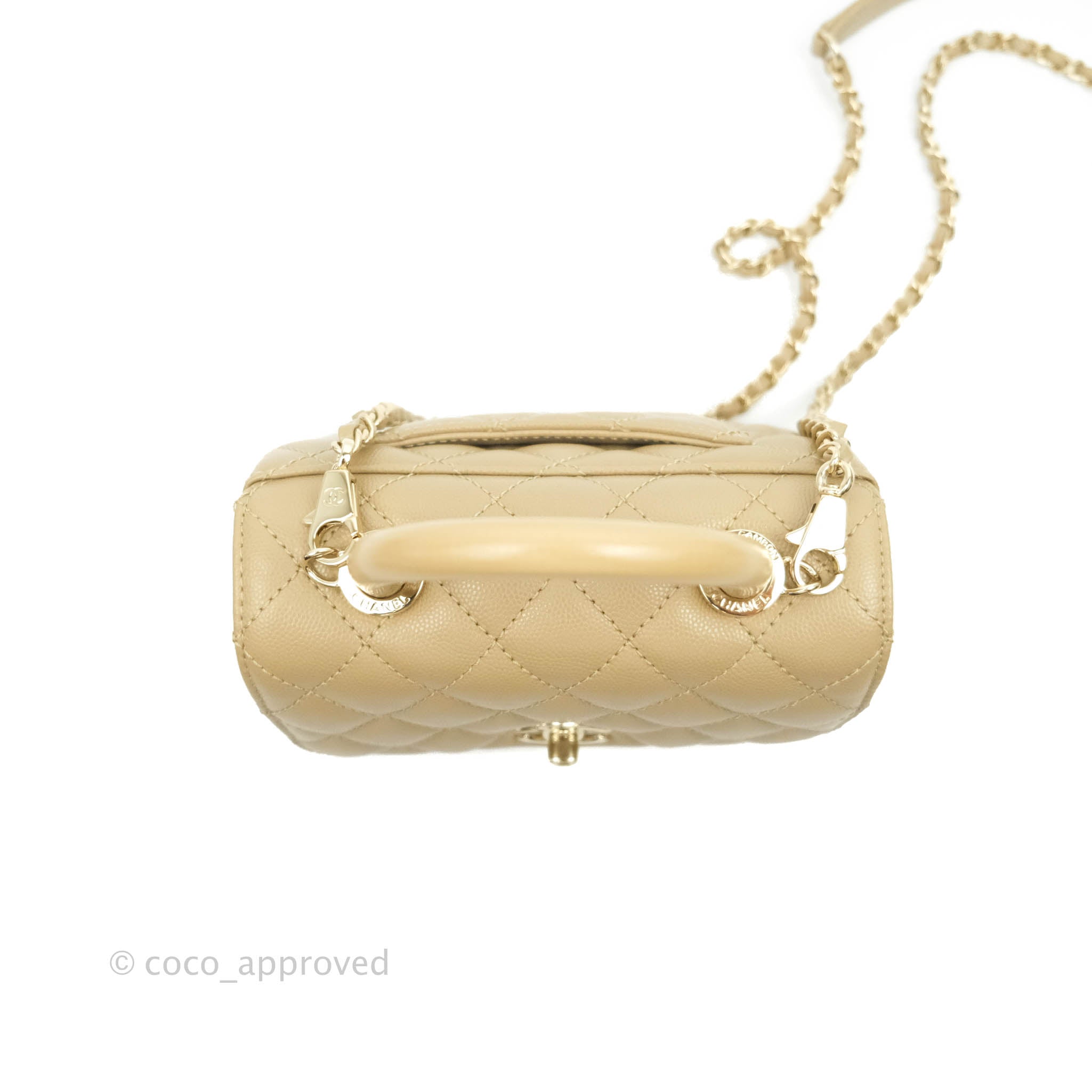 CHANEL Caviar Lizard Quilted Small Coco Handle Flap White Beige 485299