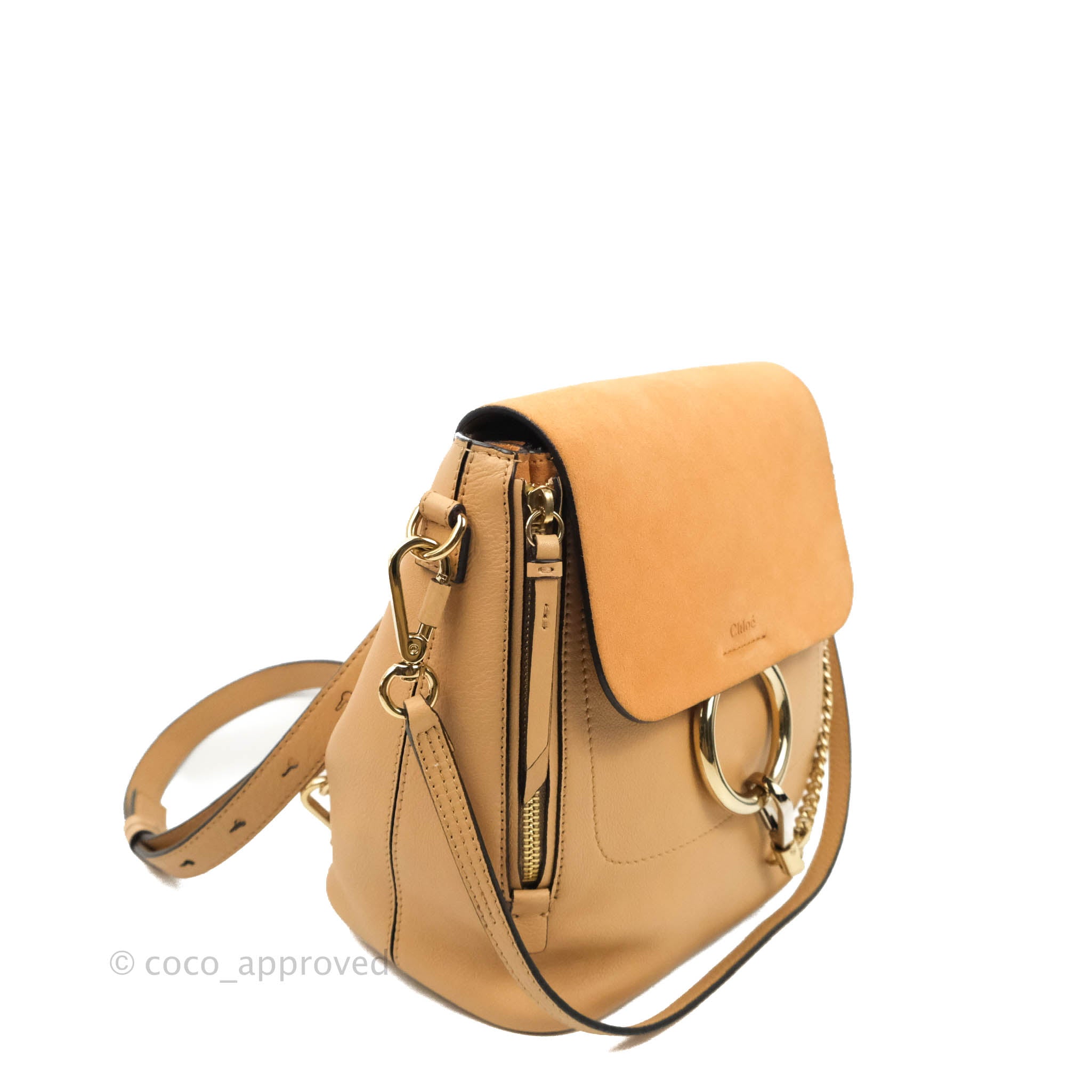 Chloe Mini Faye Backpack Suede x Leather Ruck sack Beige Used From Japan