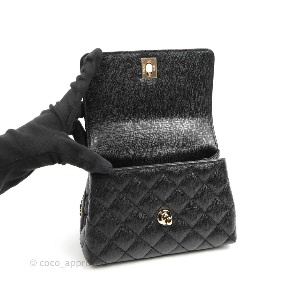 Chanel Mini Coco Handle Quilted Black Caviar Gold Hardware