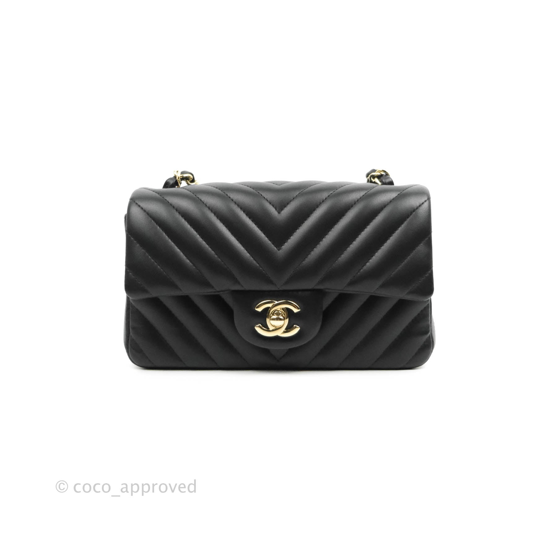 Chanel Mini Rectangular Lambskin Chevron Black Gold Hardware