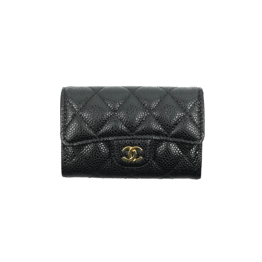 Chanel Quilted Flap Card Holder Black Caviar Gold Hardware