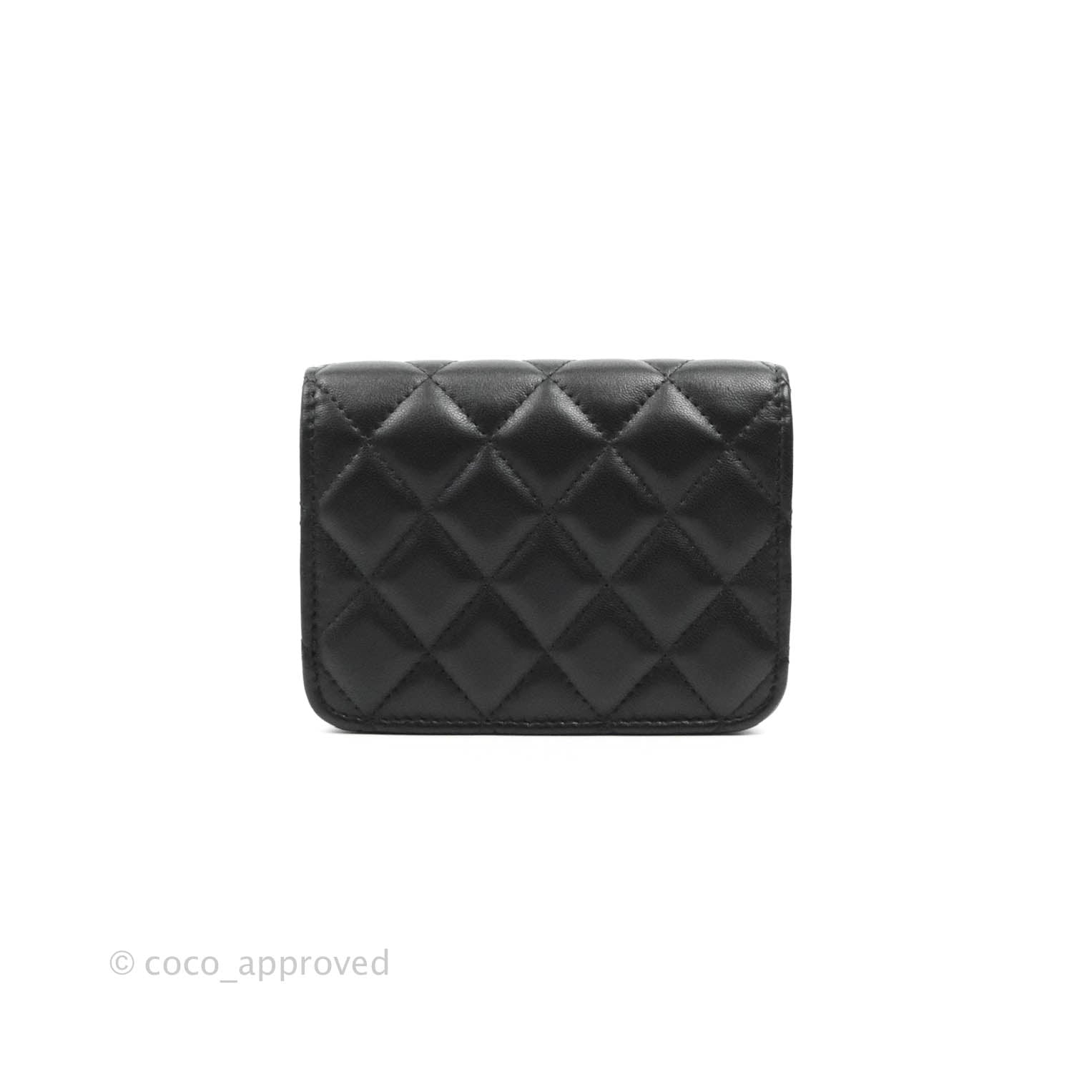 Chanel Pearl Crush Card Holder Black Lambskin Aged Gold Hardware – Coco  Approved Studio