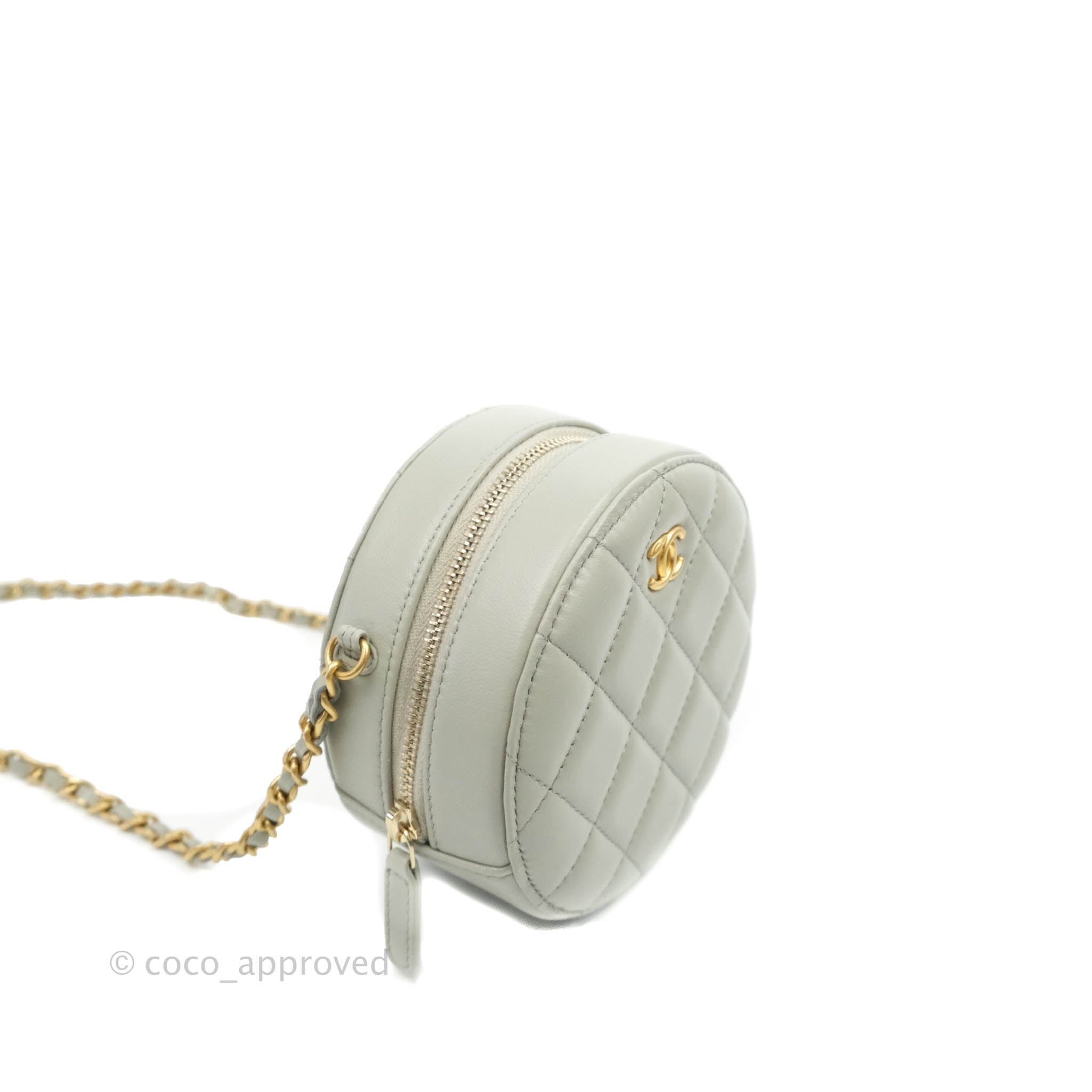 Chanel Quilted Round Pearl Crush Clutch With Chain Grey Lambskin