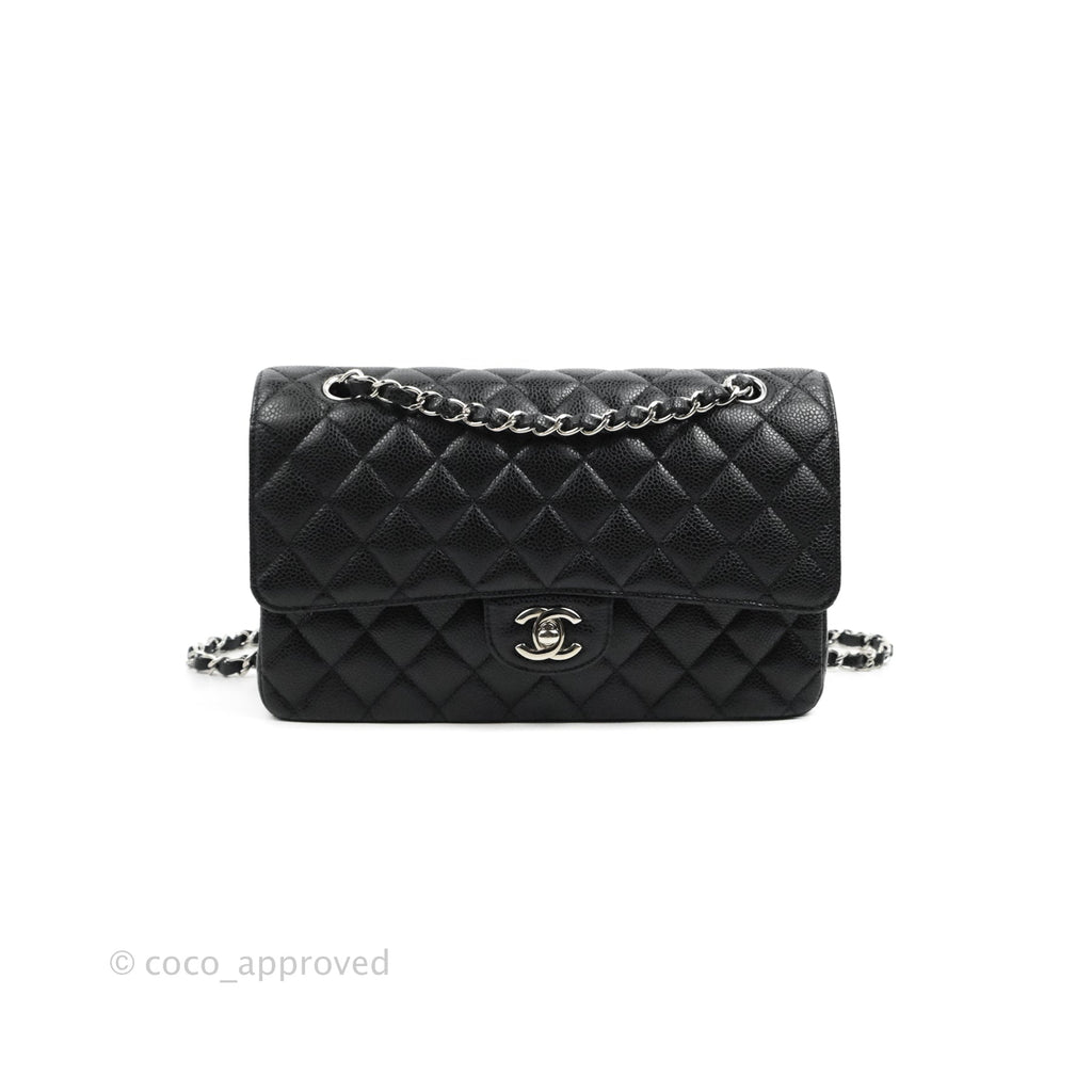 Chanel Classic M/L Medium Flap Quilted Black Caviar Silver Hardware